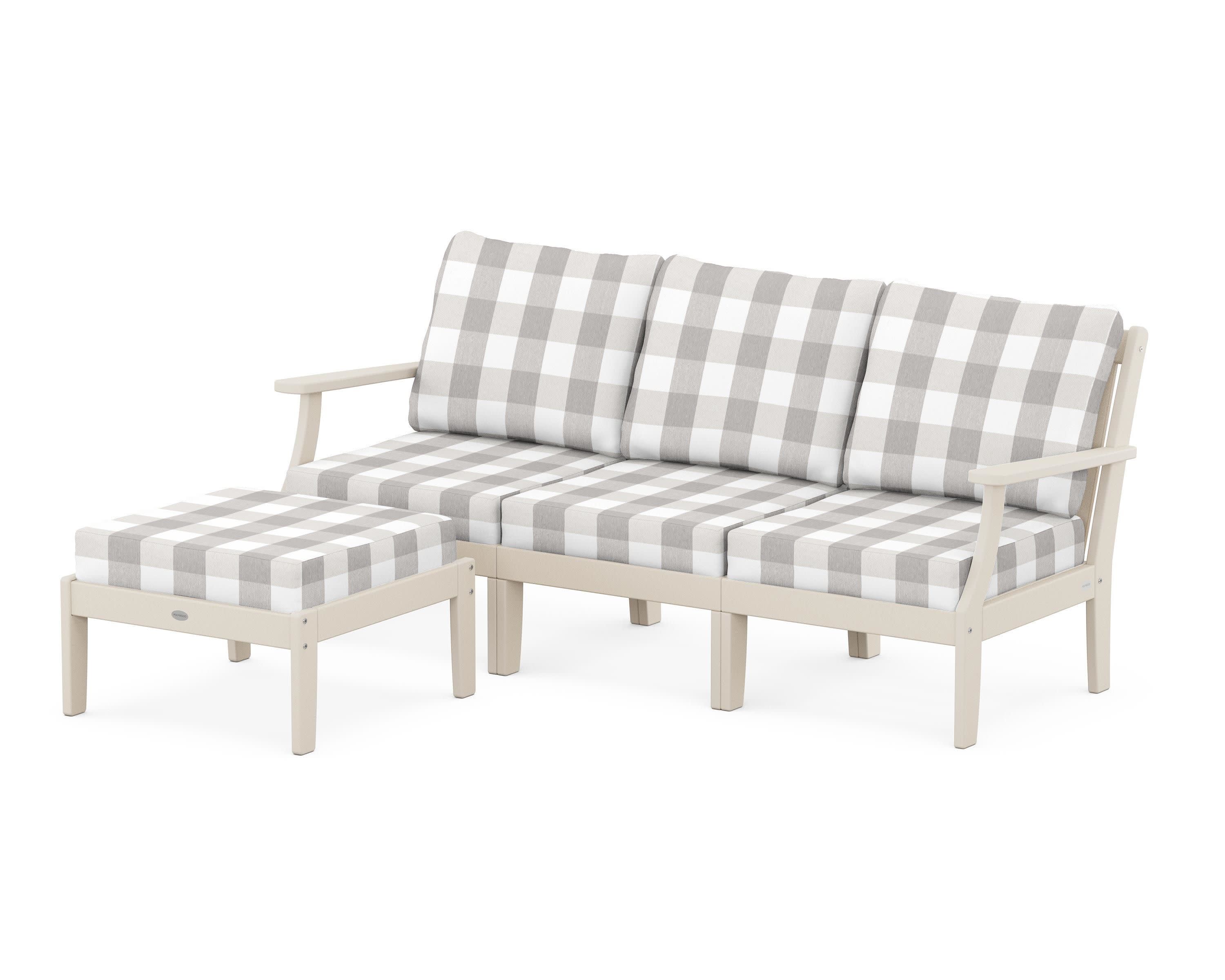 Braxton Modular 4-Piece Deep Seating Set with Ottoman in Sand / Buffalo Plaid Grey Mist