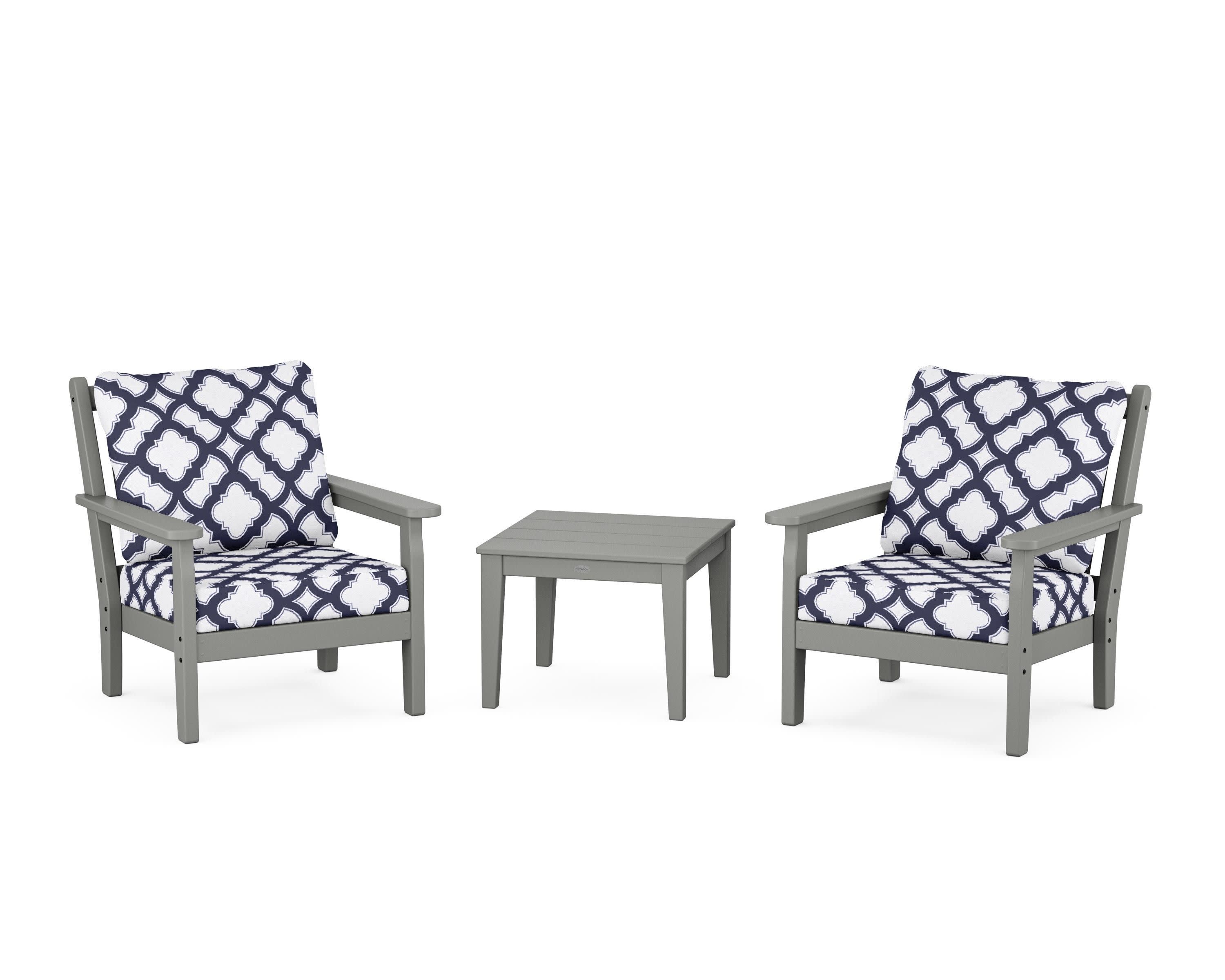 Chippendale 3-Piece Deep Seating Set in Slate Grey / Trellis Navy