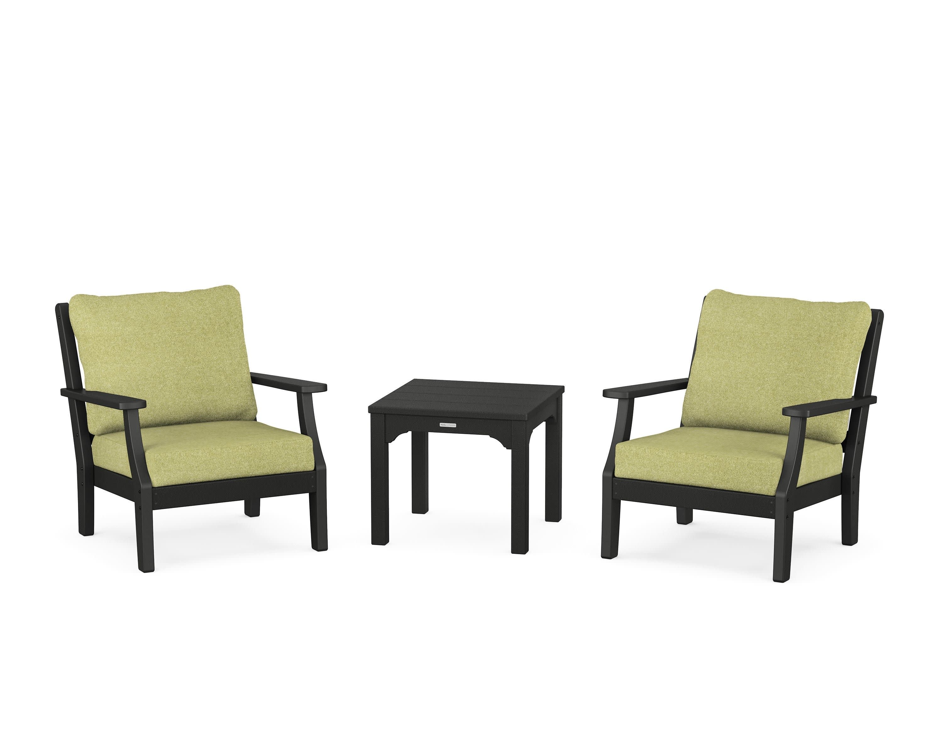 Chinoiserie 3-Piece Deep Seating Set in Black / Chartreuse Boucle