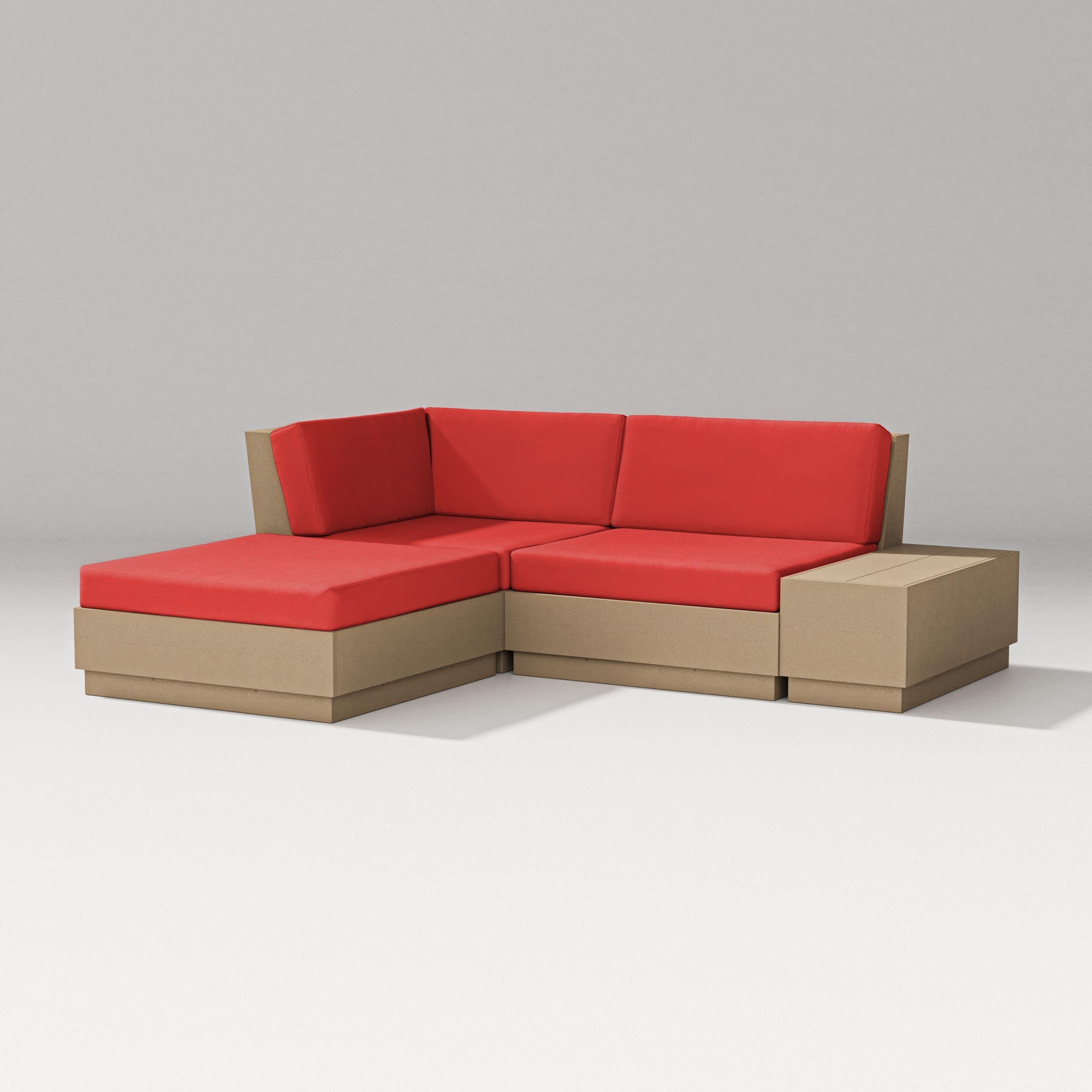 Elevate Loveseat Sectional with Chaise in Vintage Sahara / Crimson Linen