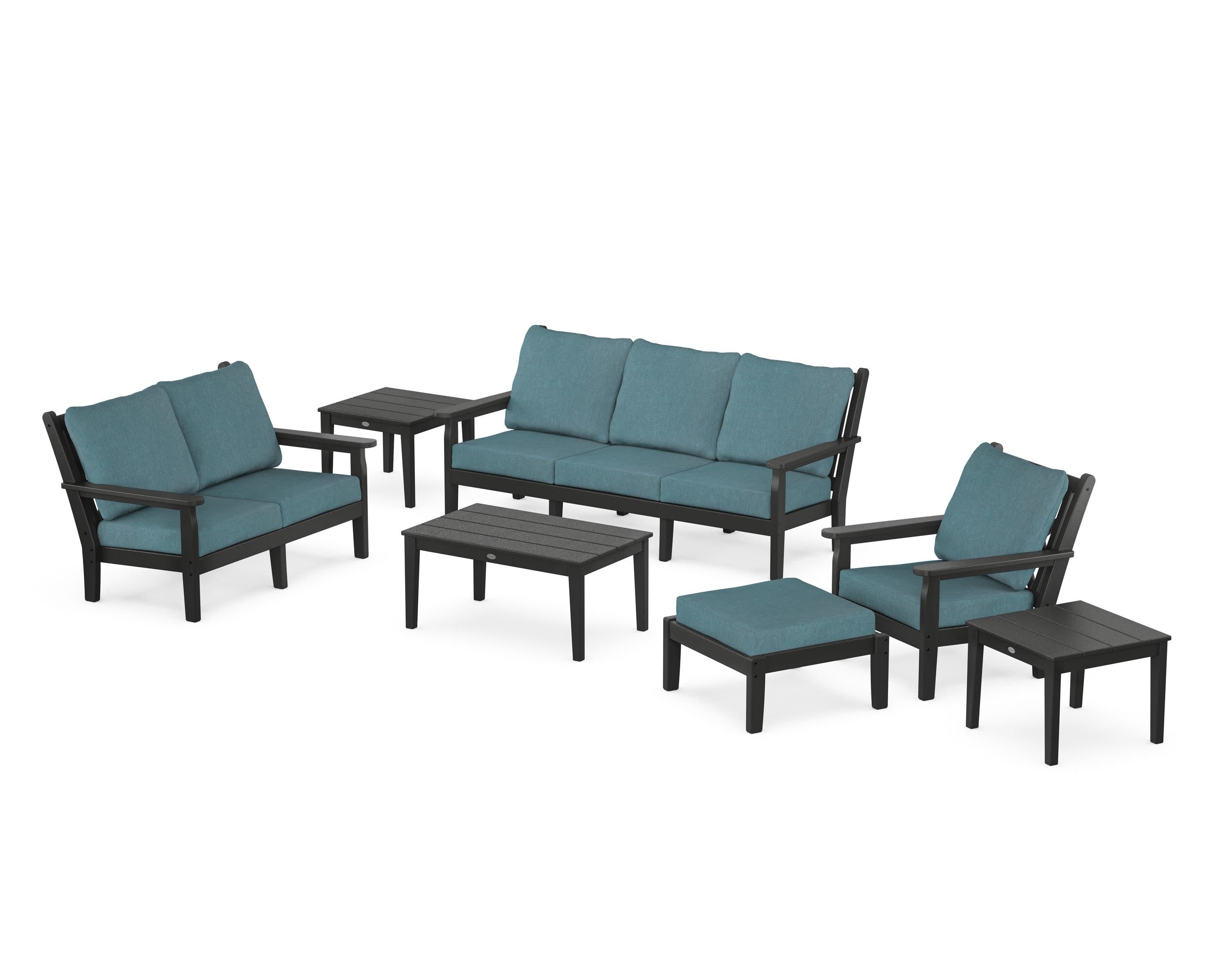 Chippendale 7-Piece Deep Seating Set in Black / Ocean Teal