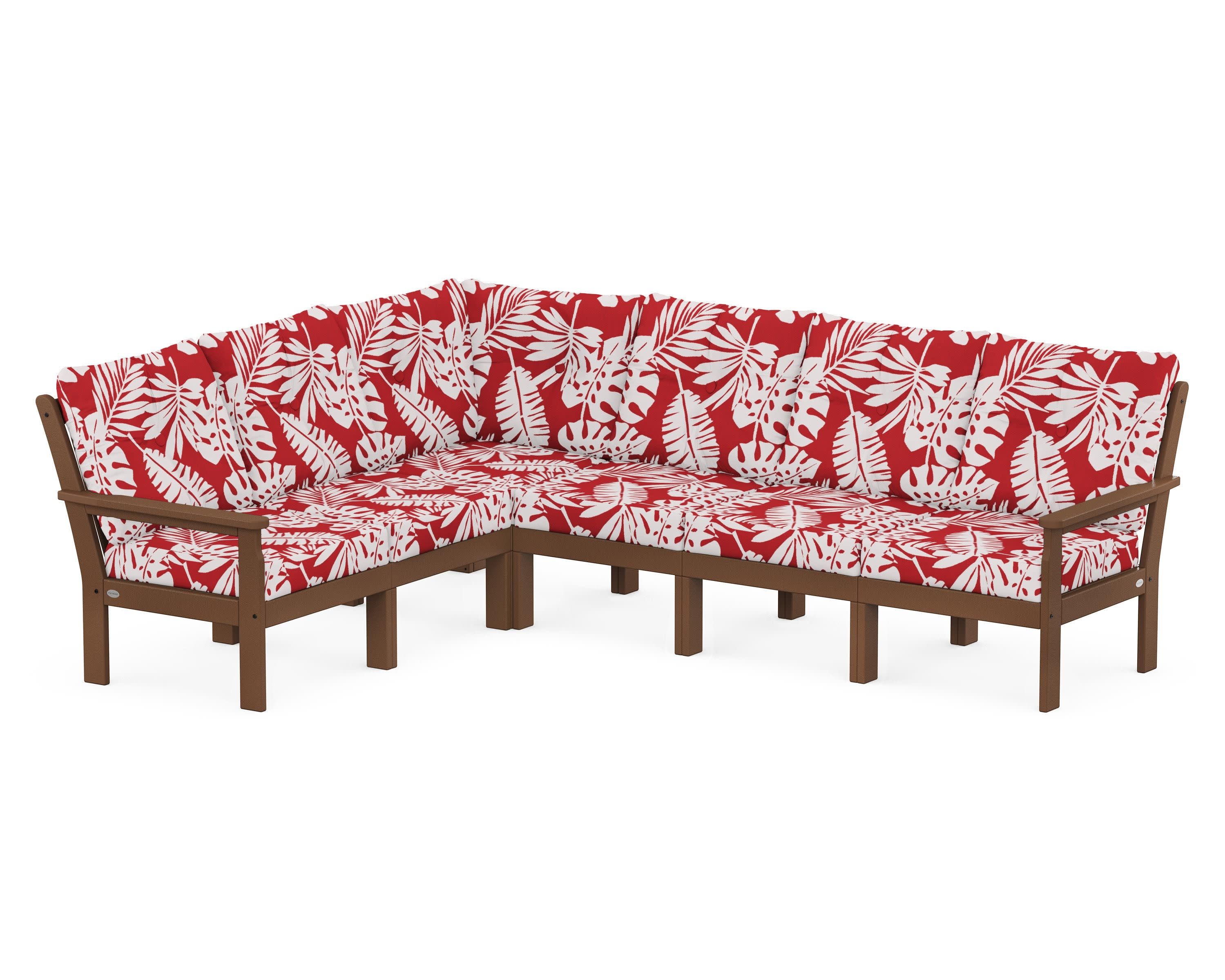 Vineyard 6-Piece Sectional in Teak / Leaf Crimson