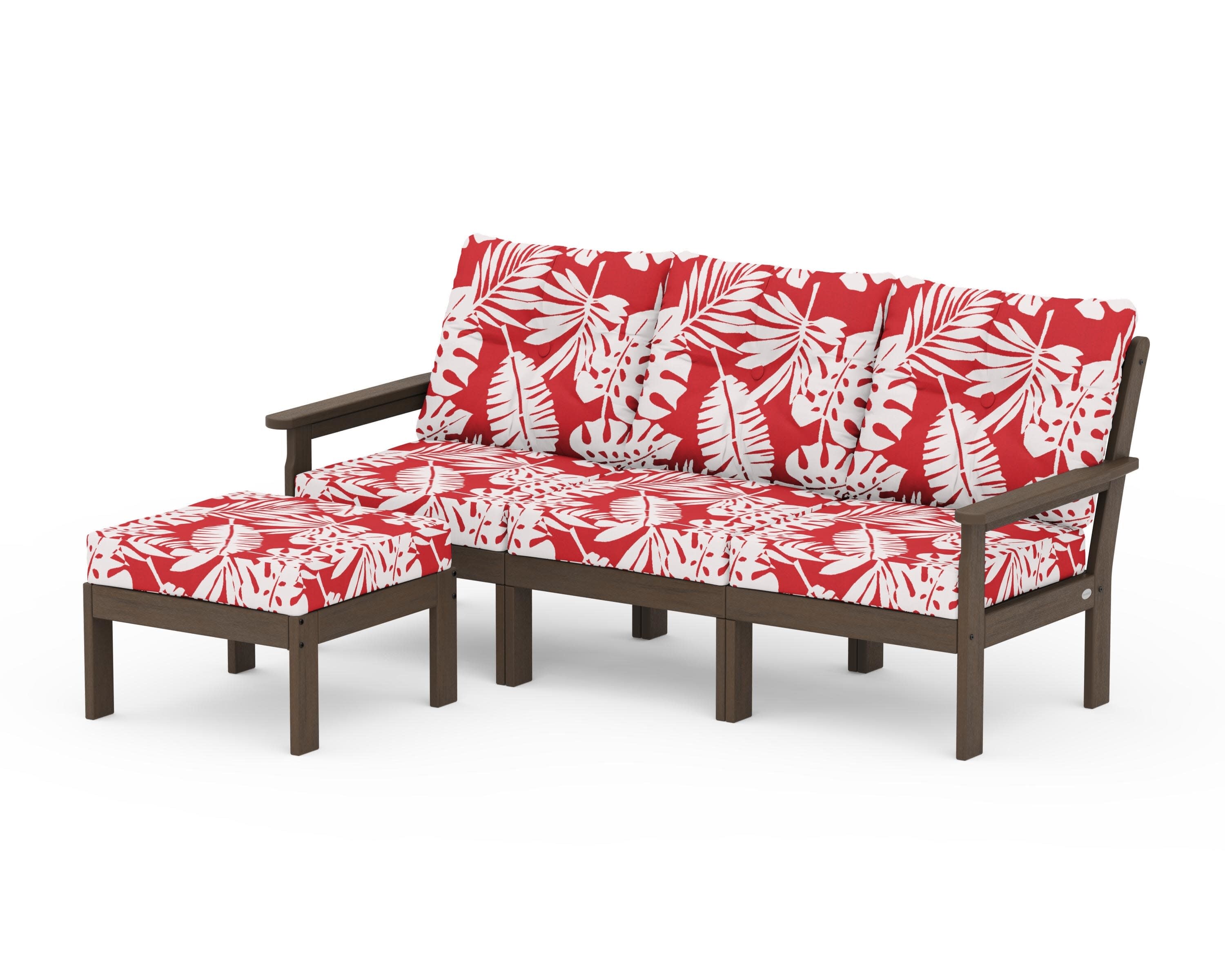Vineyard 4-Piece Sectional with Ottoman in Kona / Leaf Crimson