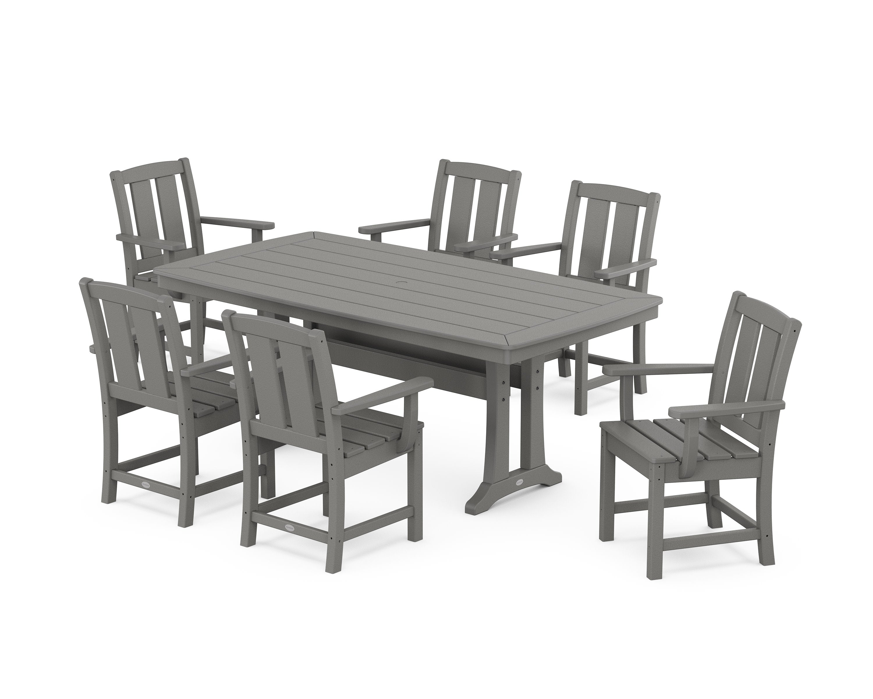 Mission Arm Chair 7-Piece Dining Set with Trestle Legs in Slate Grey
