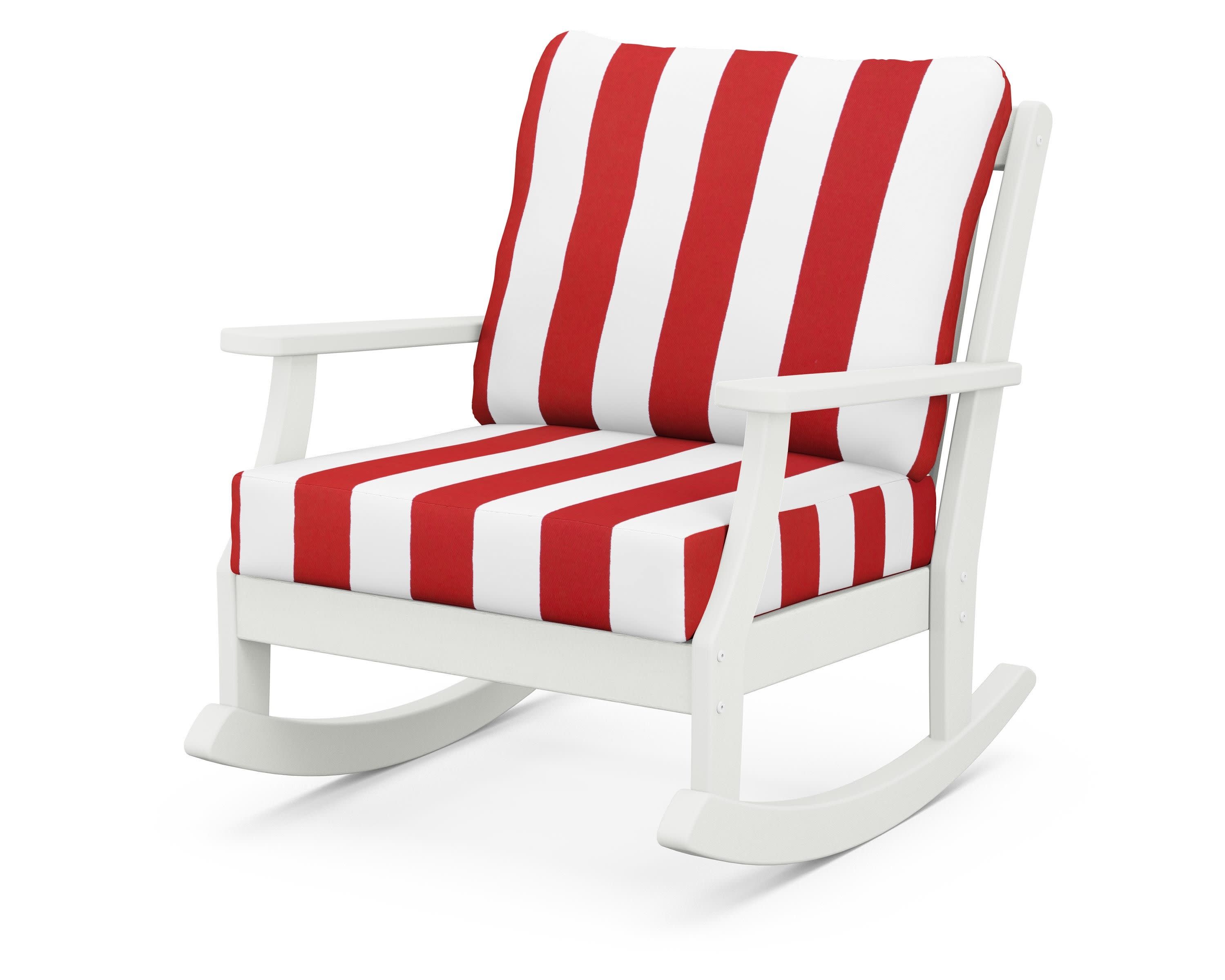 Braxton Deep Seating Rocking Chair in Vintage White / Cabana Stripe Crimson