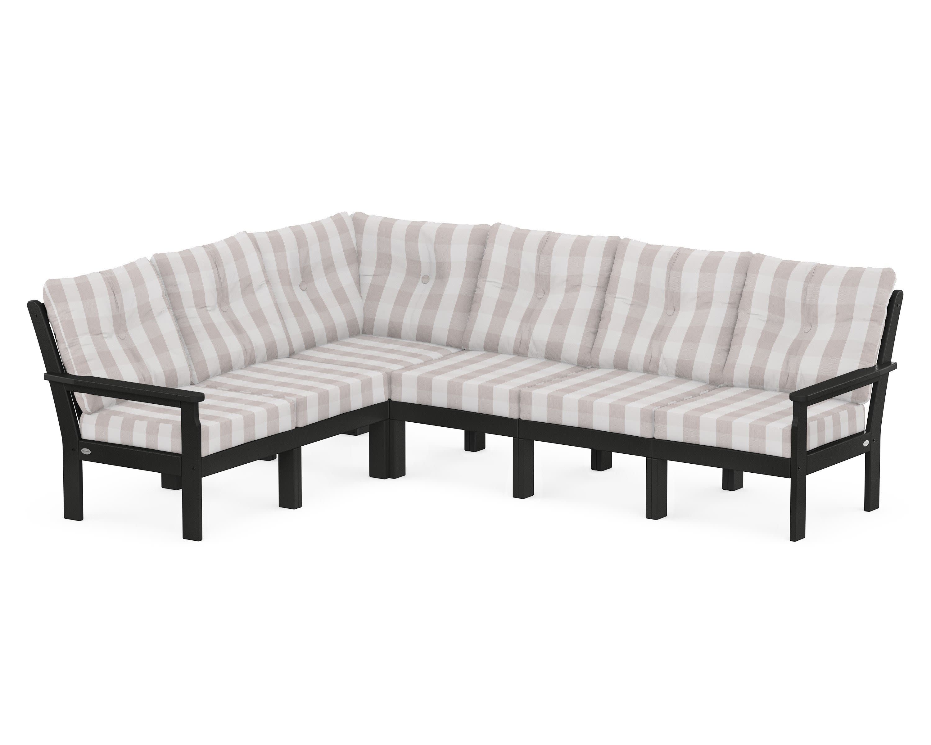 Vineyard 6-Piece Sectional in Black / Buffalo Plaid Dune Burlap