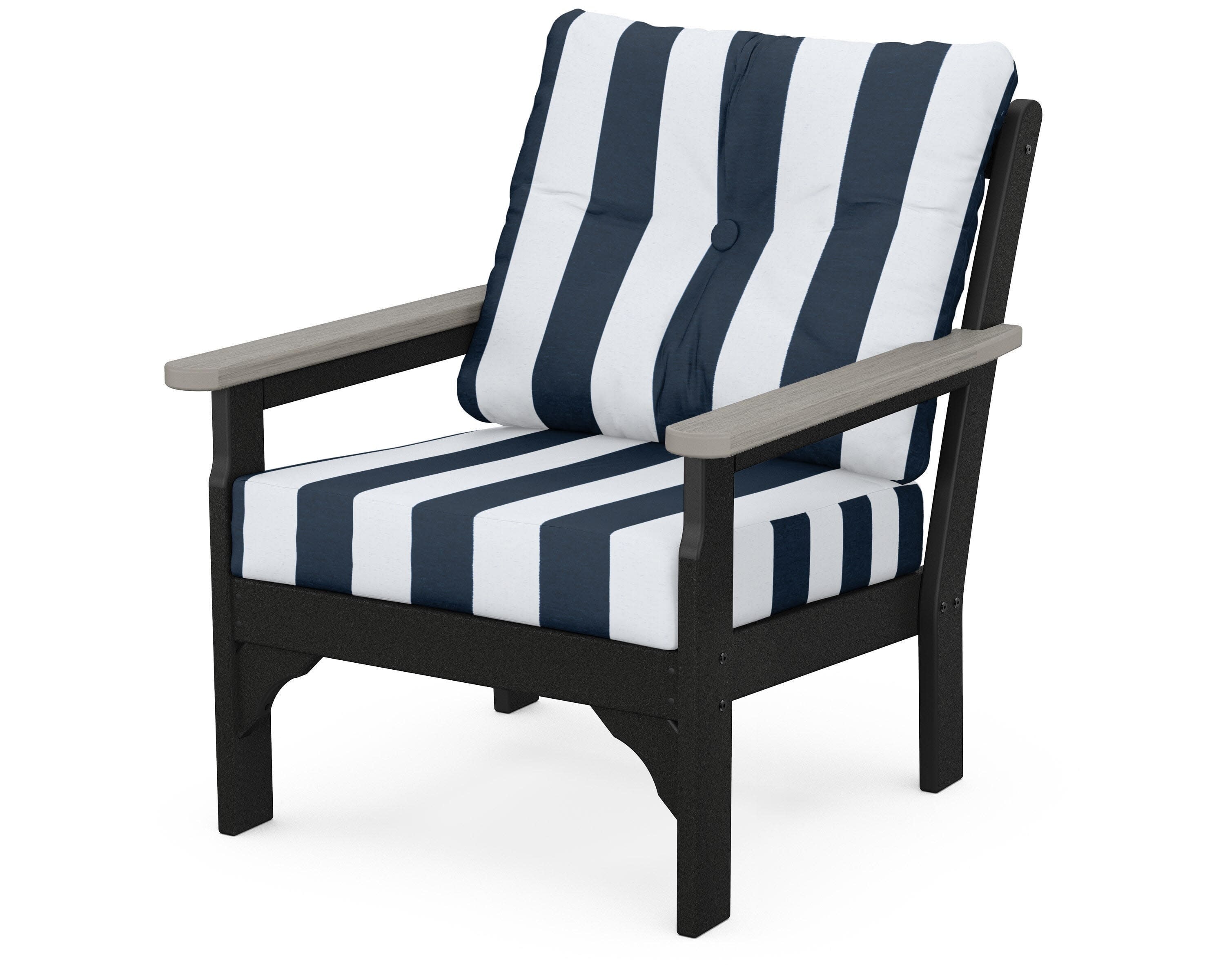 Vineyard Deep Seating Chair in Black / Driftwood / Cabana Stripe Marine Indigo