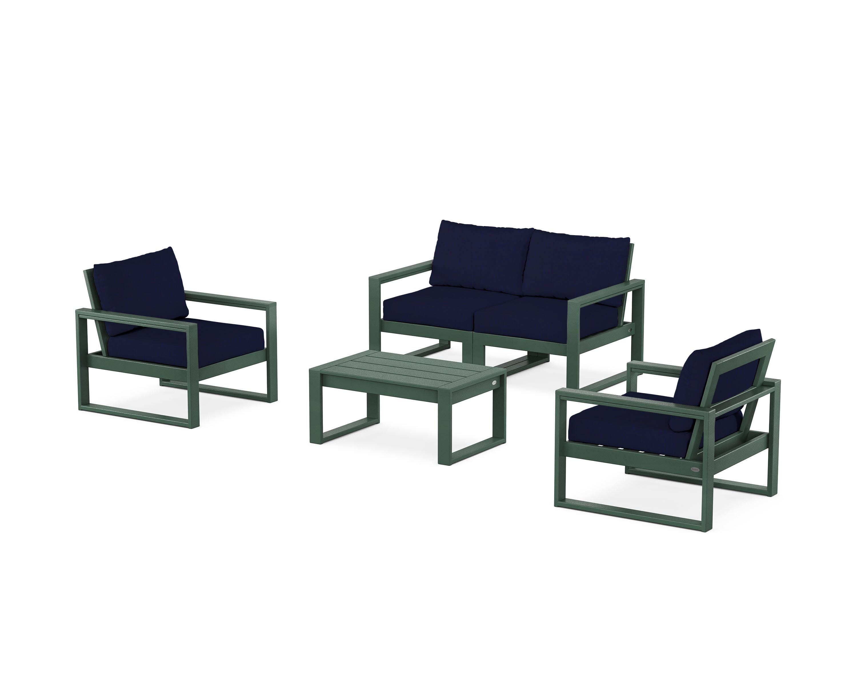 EDGE Sectional 4-Piece Deep Seating Set with Loveseat in Green / Navy