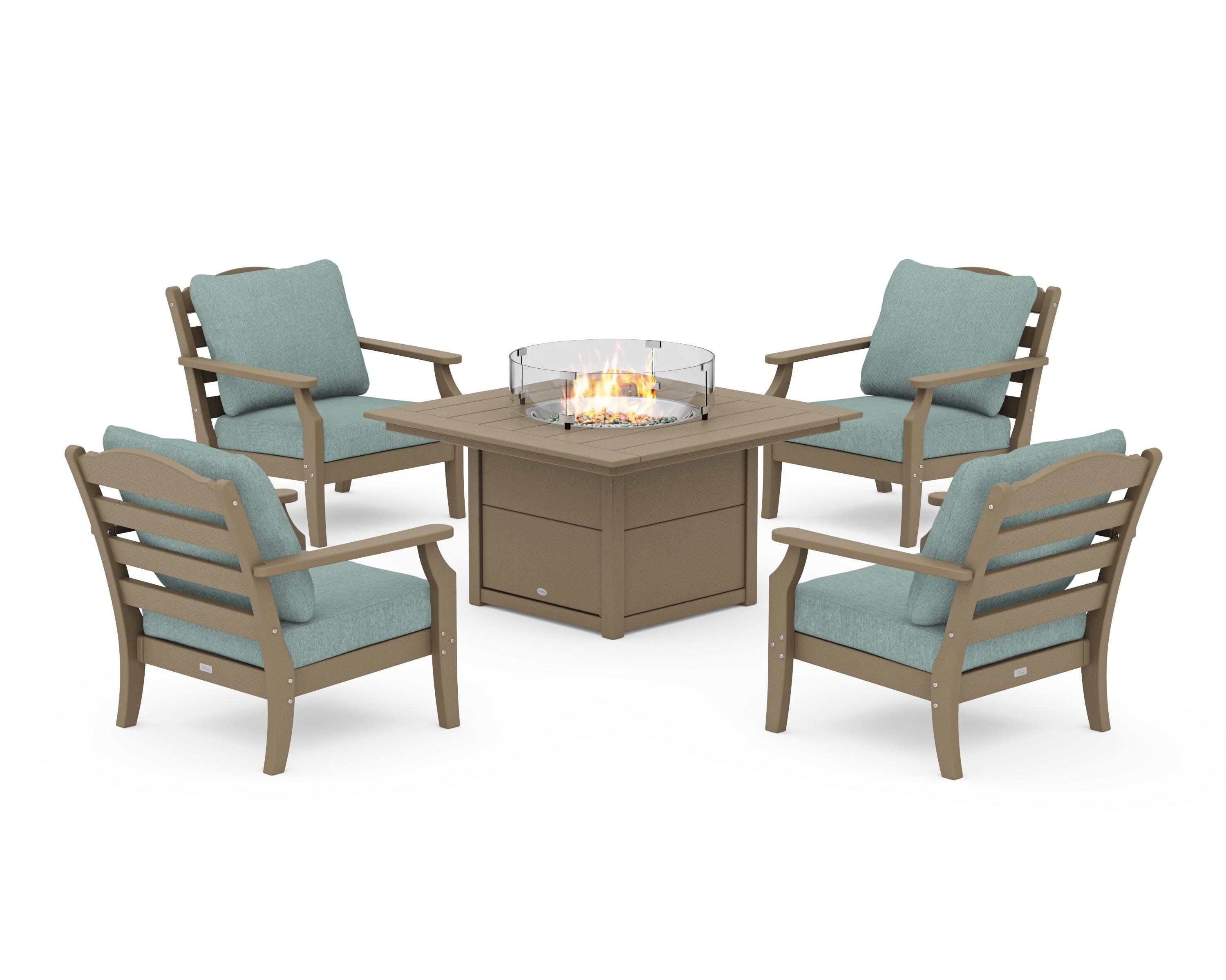 Savannah 5-Piece Deep Seating Set with Fire Pit Table in Vintage Sahara / Glacier Spa