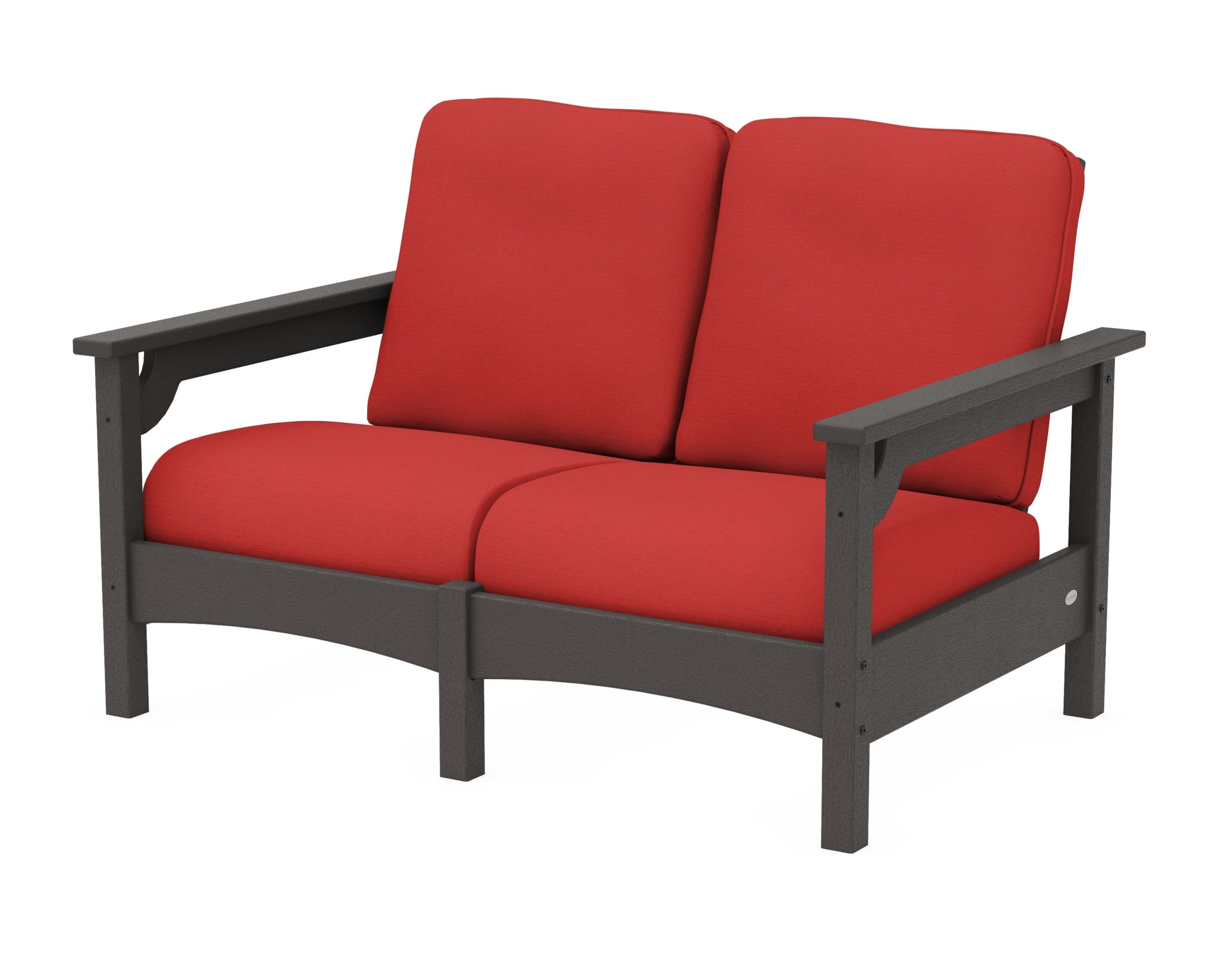Club Loveseat in Vintage Coffee / Crimson Linen