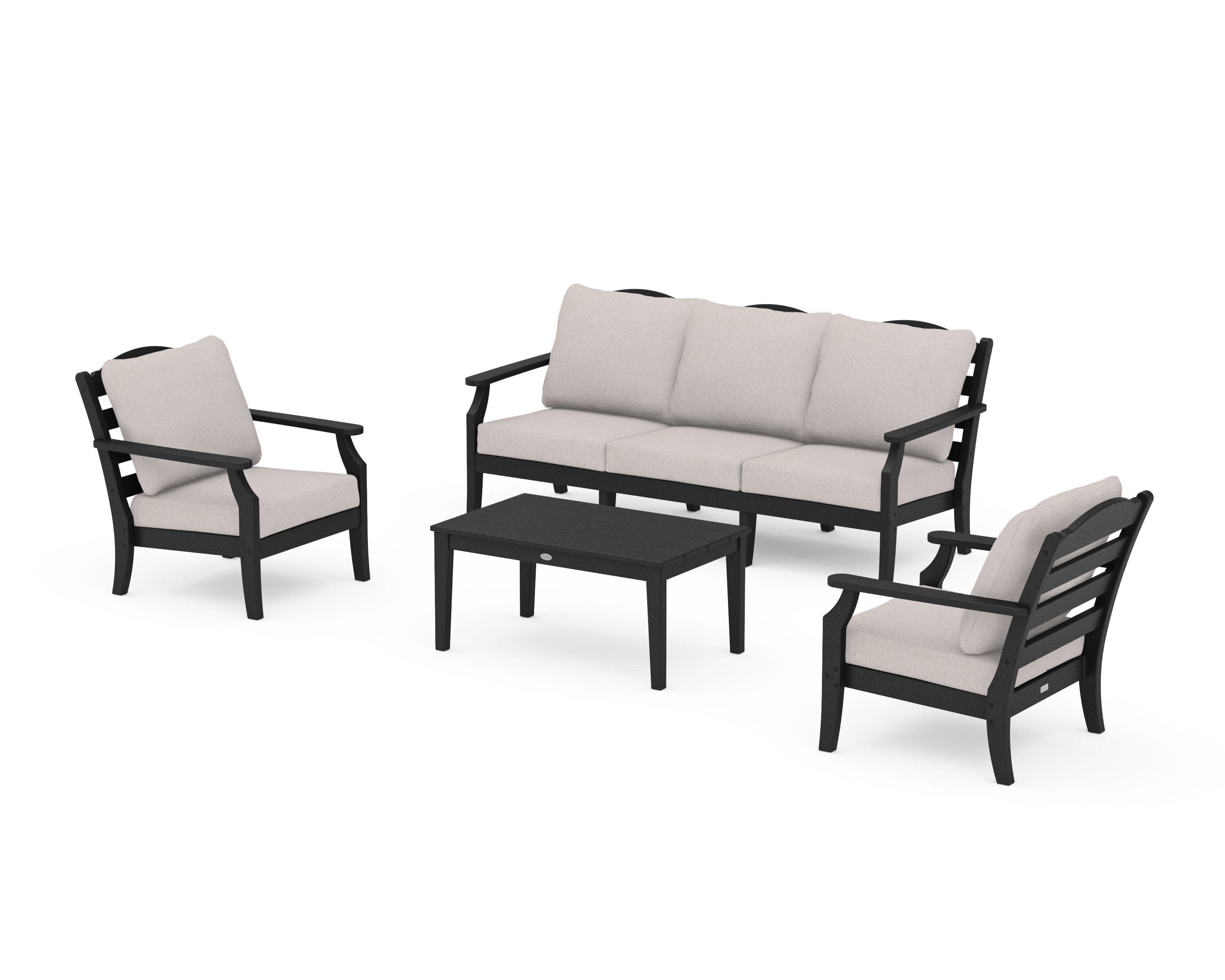 Savannah 4-Piece Deep Seating Set with Sofa in Black / Dune Burlap