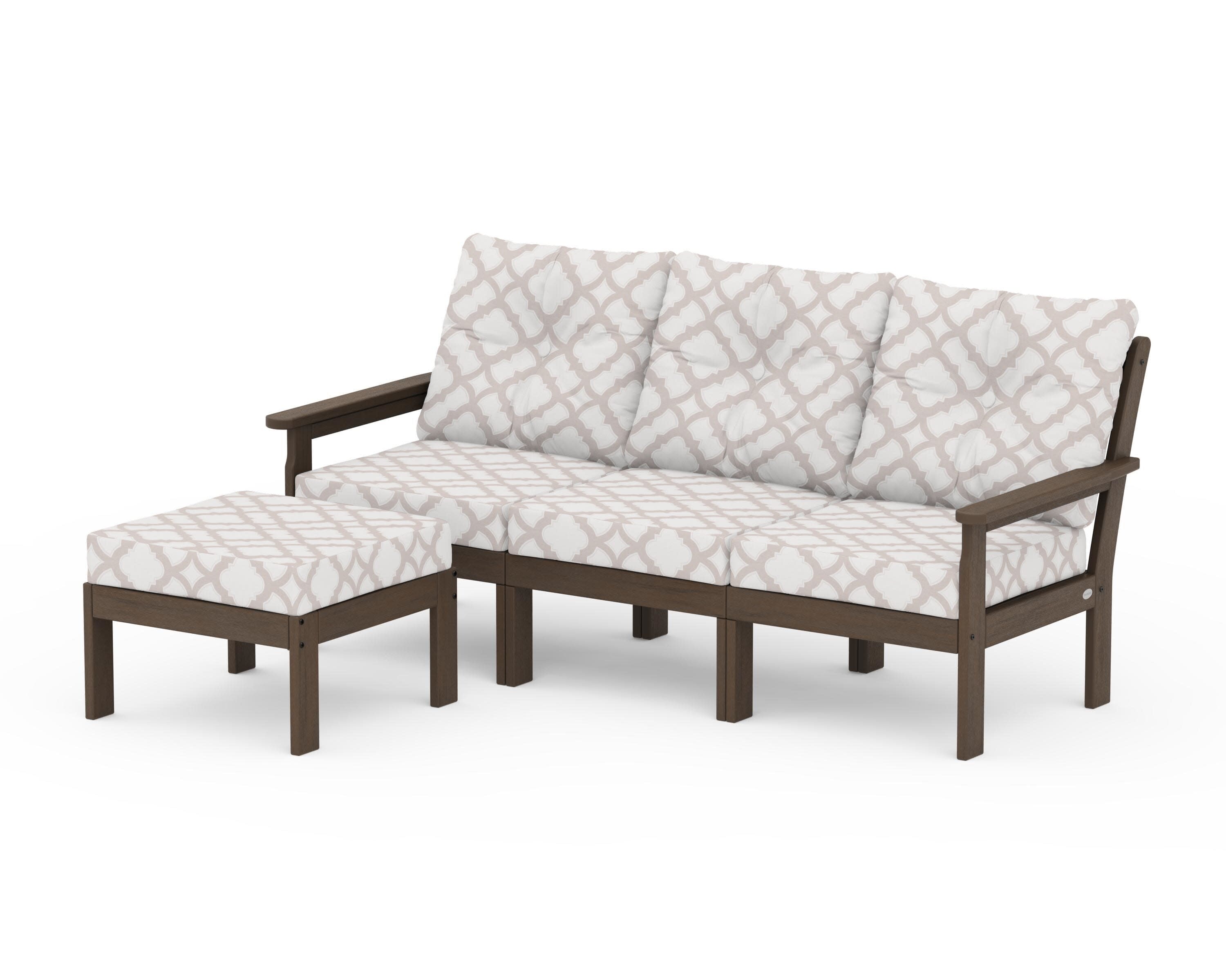 Vineyard 4-Piece Sectional with Ottoman in Kona / Trellis Dune Burlap