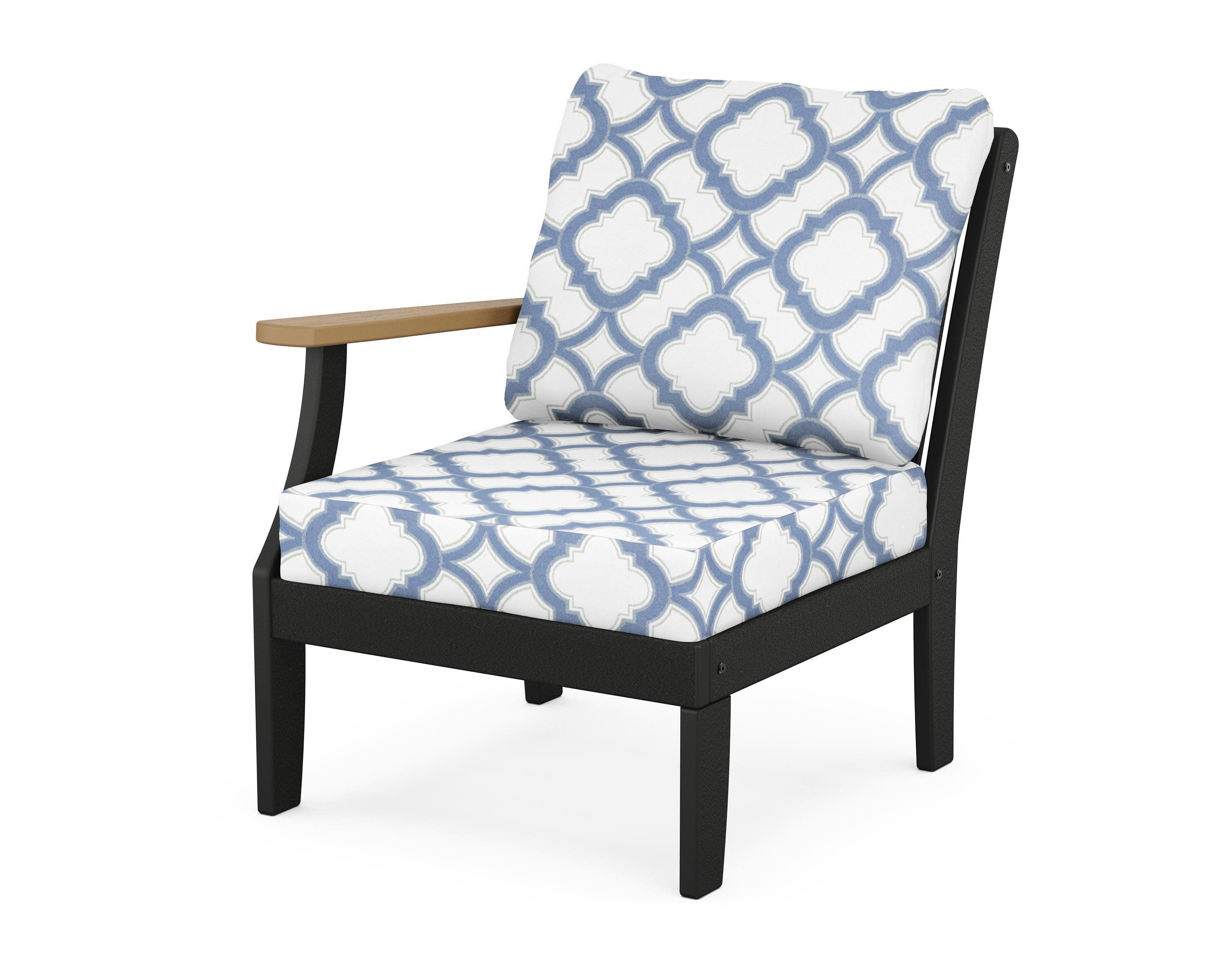 Braxton Modular Left Arm Chair in Black / Natural / Trellis Sky Blue