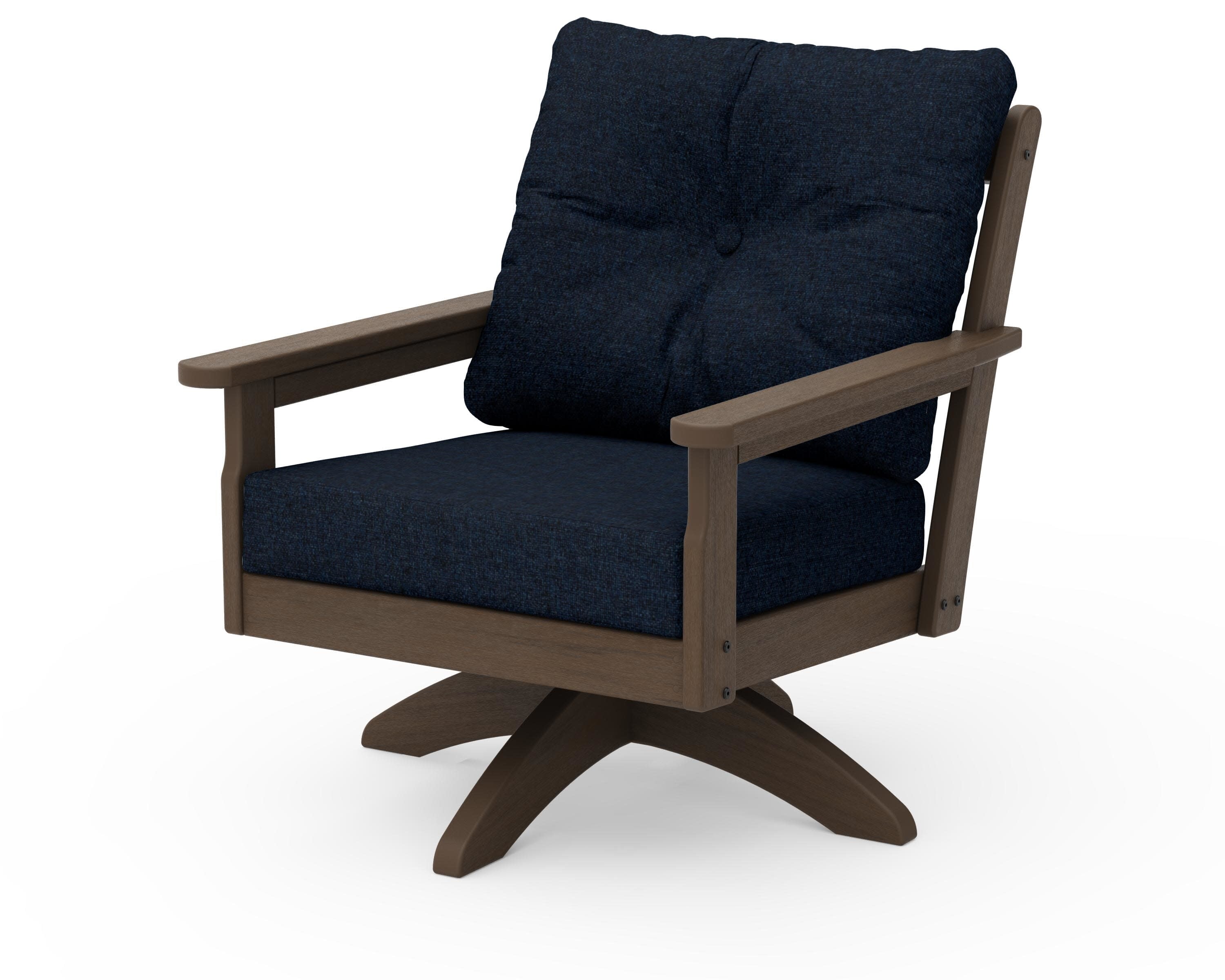 Vineyard Deep Seating Swivel Chair in Kona / Marine Indigo