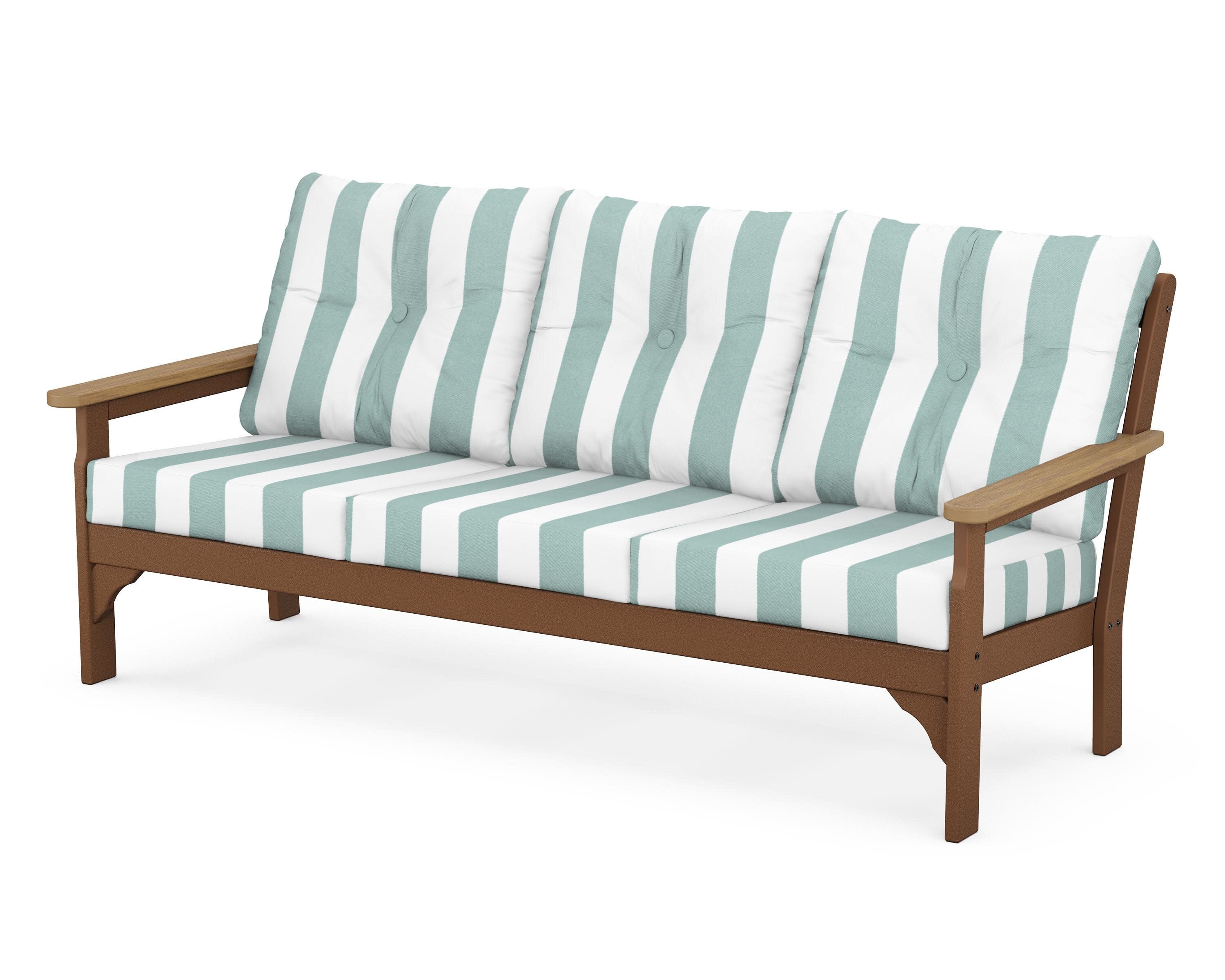 Vineyard Deep Seating Sofa in Teak / Natural / Cabana Stripe Glacier Spa