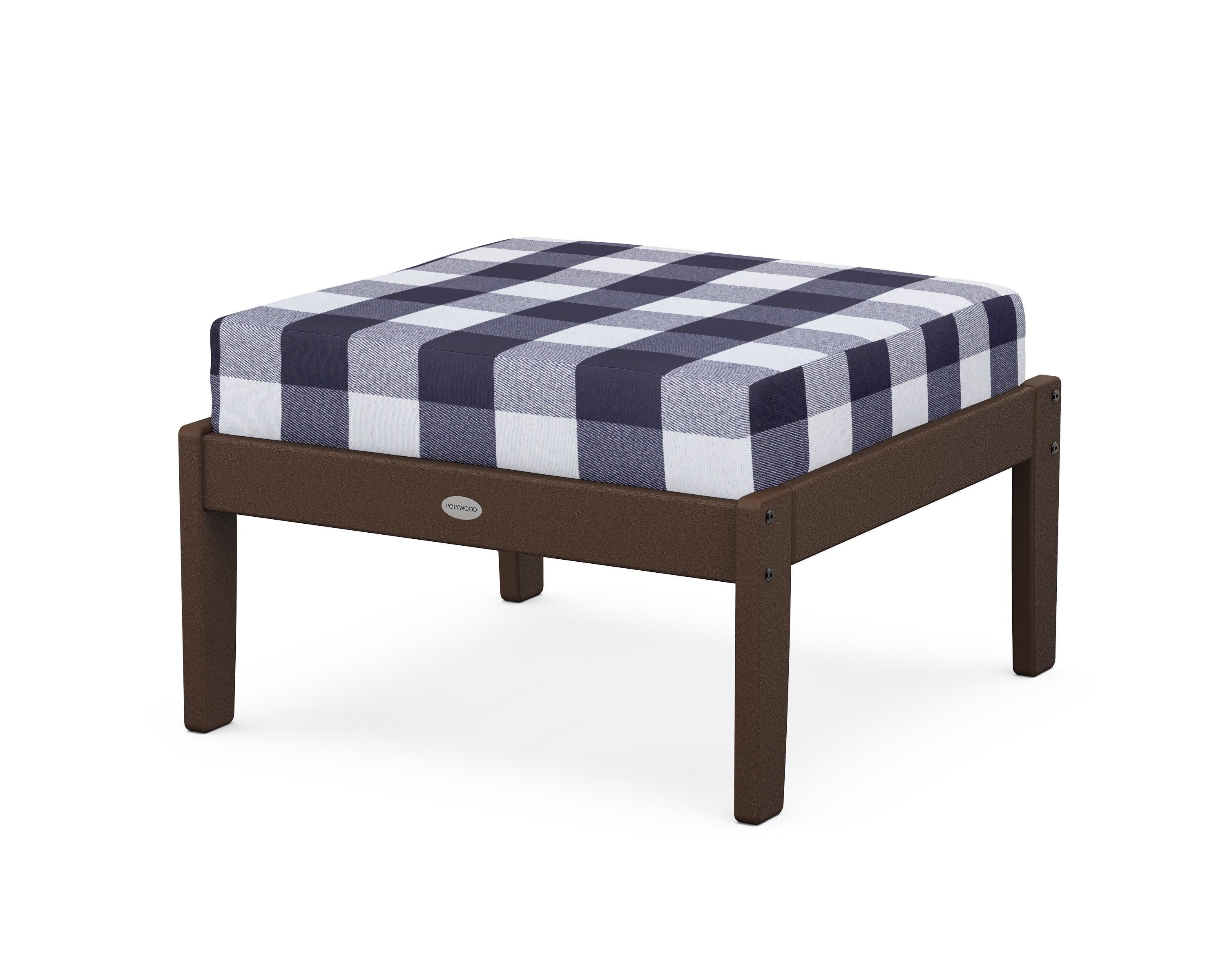 Braxton Deep Seating Ottoman in Mahogany / Buffalo Plaid Navy