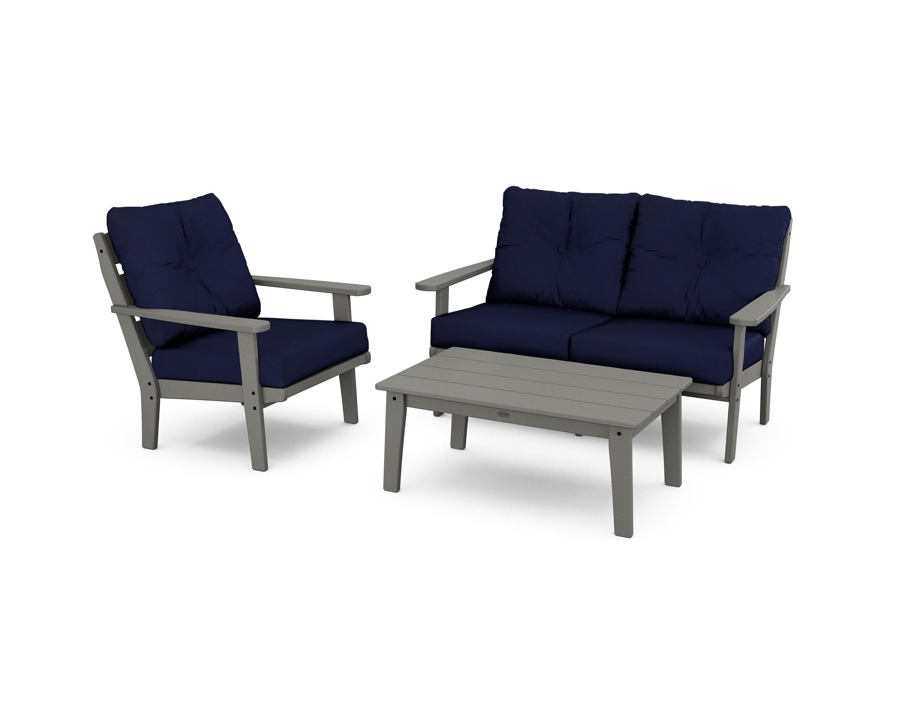 Lakeside 3-Piece Deep Seating Set in Slate Grey / Navy