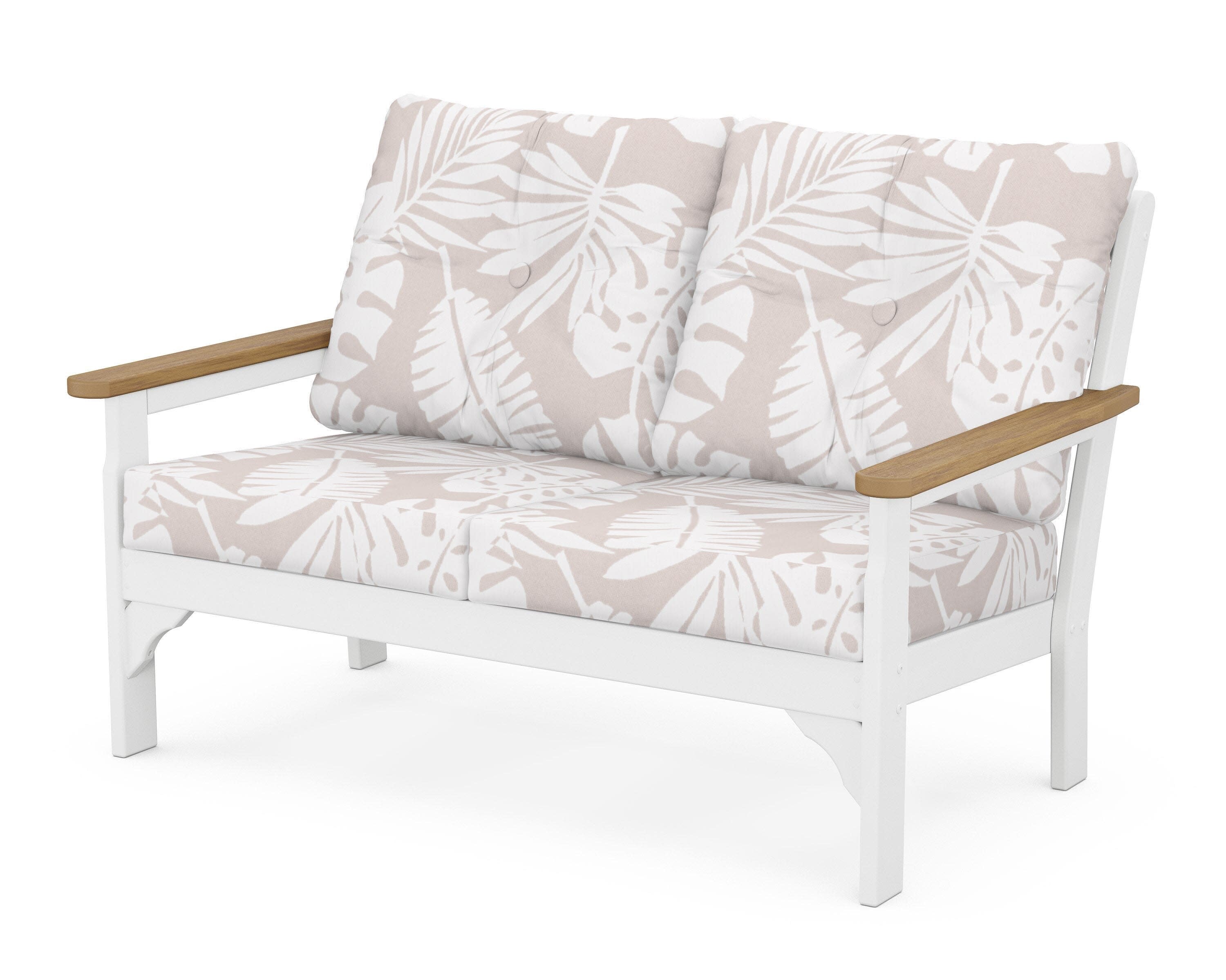 Vineyard Deep Seating Loveseat in White / Natural / Leaf Dune Burlap