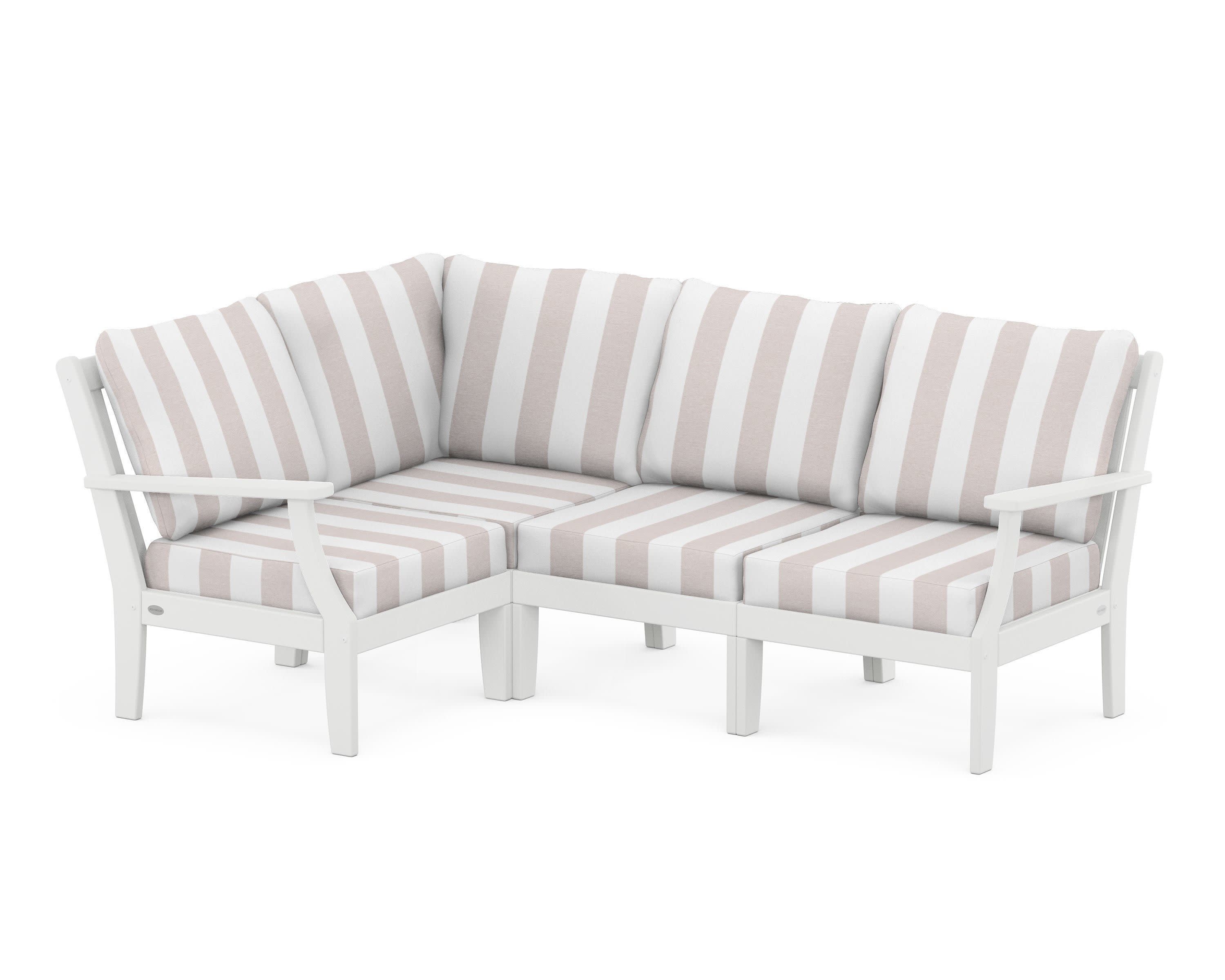 Braxton Modular 4-Piece Deep Seating Set in White / Cabana Stripe Dune Burlap