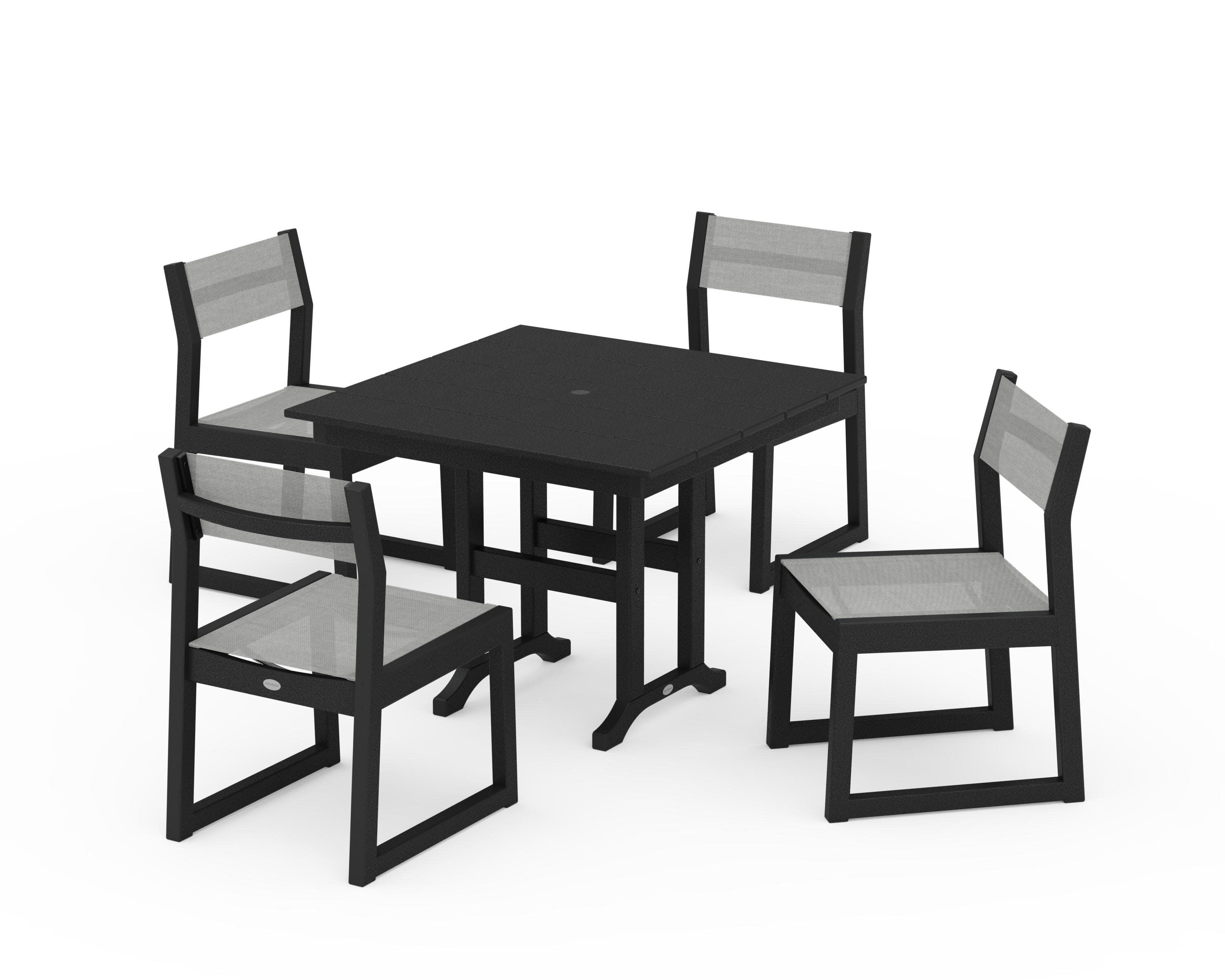 EDGE Sling Side Chair 5-Piece Farmhouse Dining Set in Black / Metallic Sling