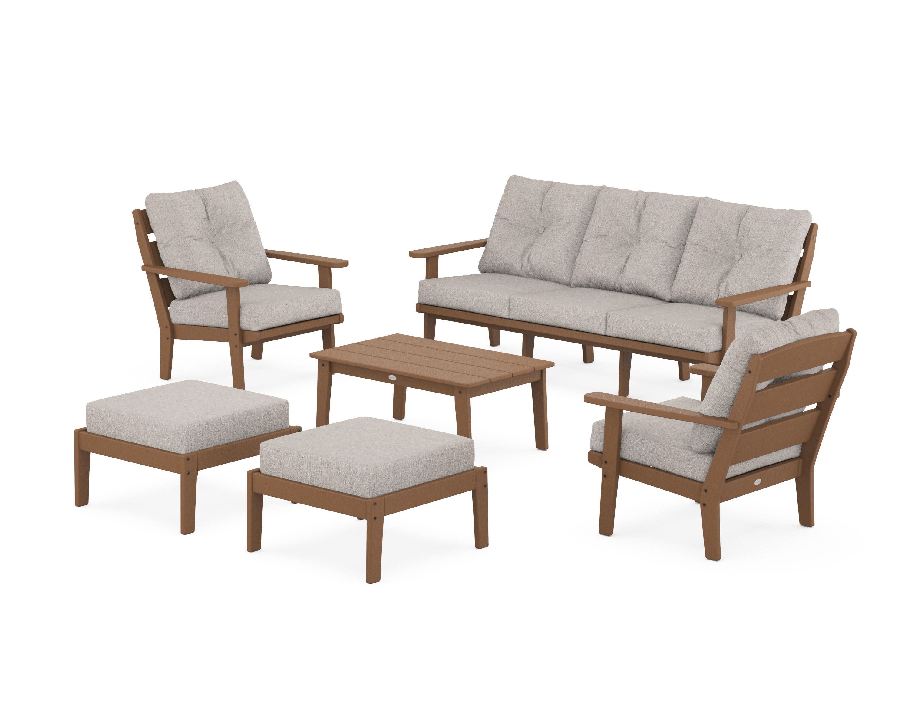 Lakeside 6-Piece Lounge Sofa Set in Teak / Weathered Tweed