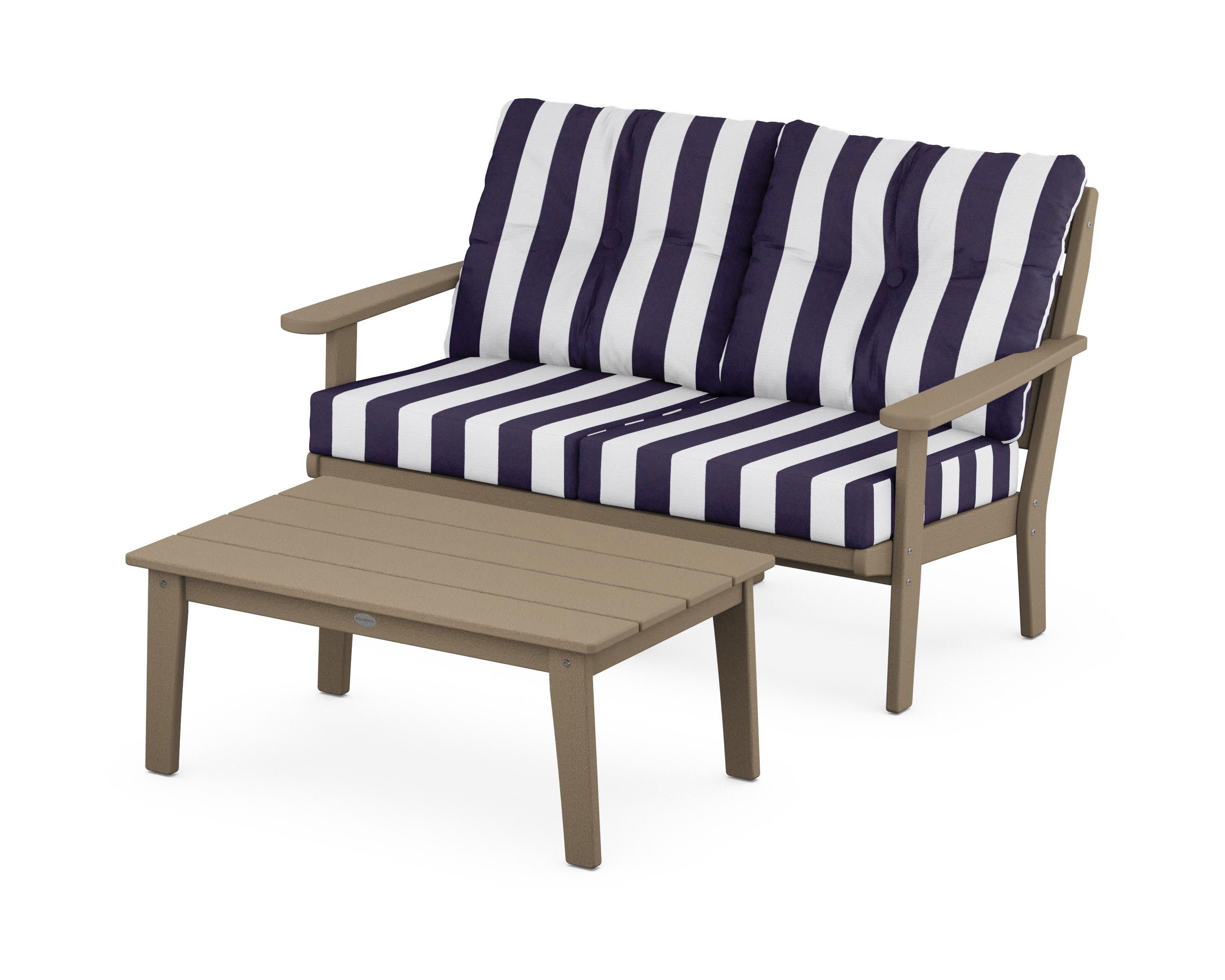 Lakeside 2-Piece Lounge Loveseat Set in Vintage Sahara / Cabana Stripe Navy