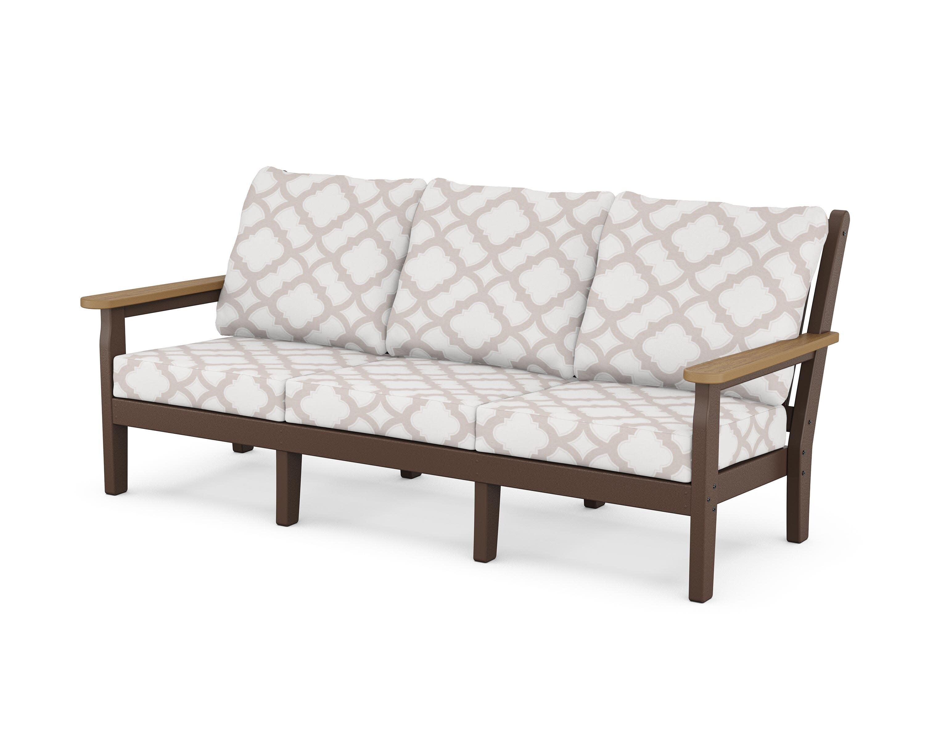 Chippendale Deep Seating Sofa in Mahogany / Natural / Trellis Dune Burlap