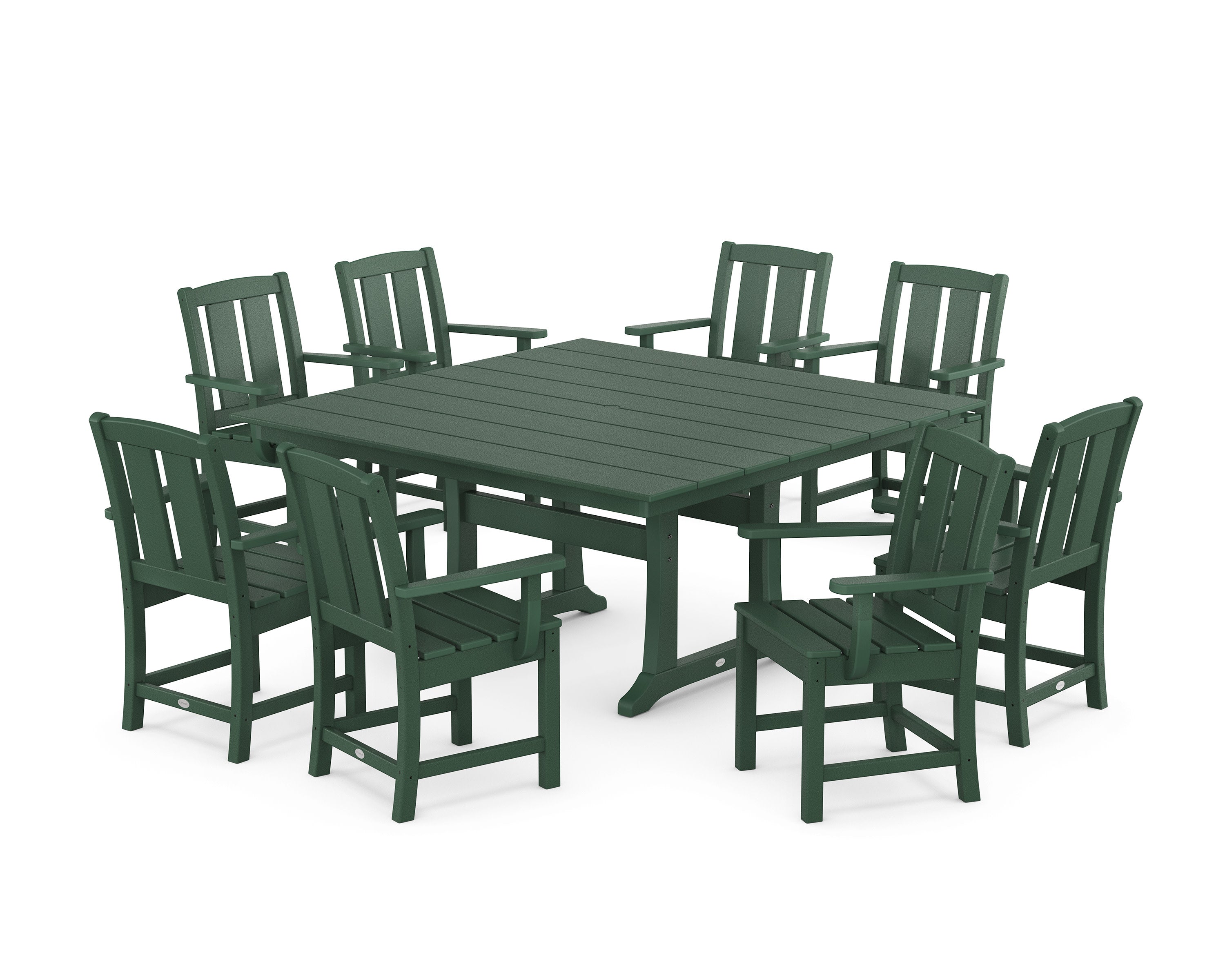 Mission 9-Piece Square Farmhouse Dining Set with Trestle Legs in Green