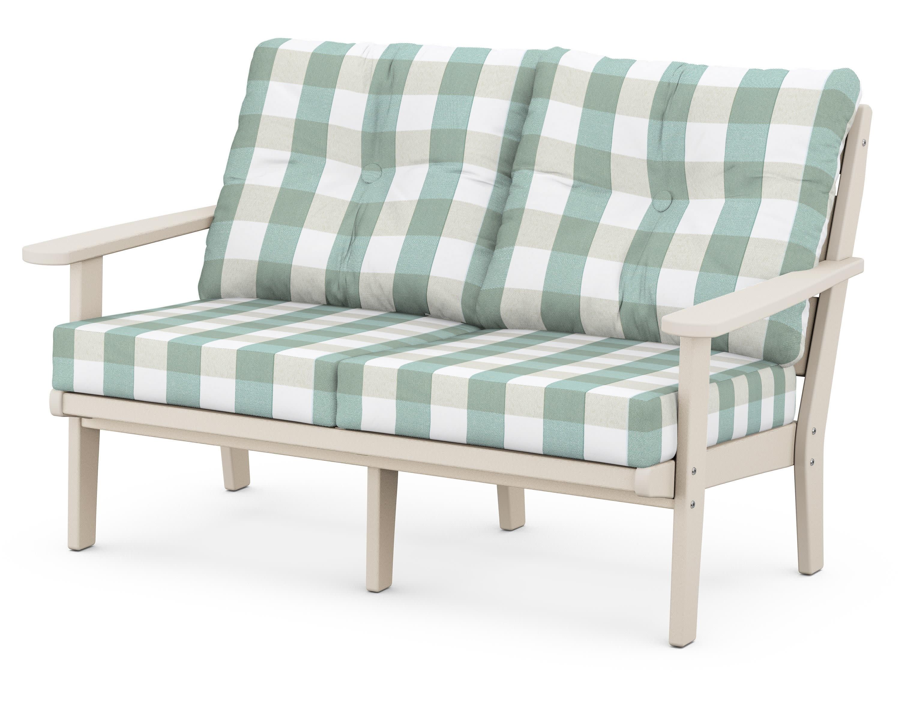 Lakeside Deep Seating Loveseat in Sand / Buffalo Plaid Glacier Spa