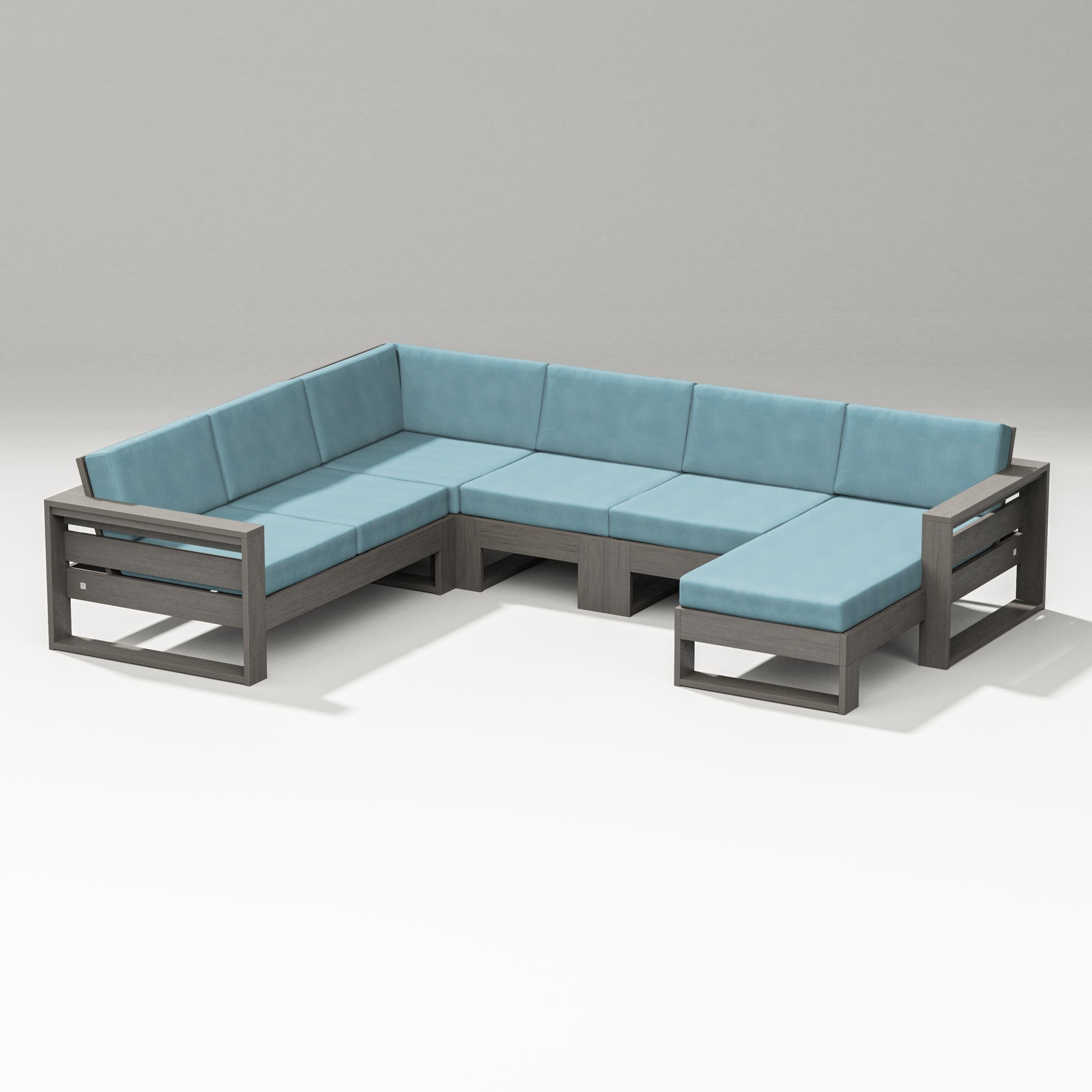 Latitude Corner Sectional with Right Chaise in Driftwood / Lattice Sky Blue