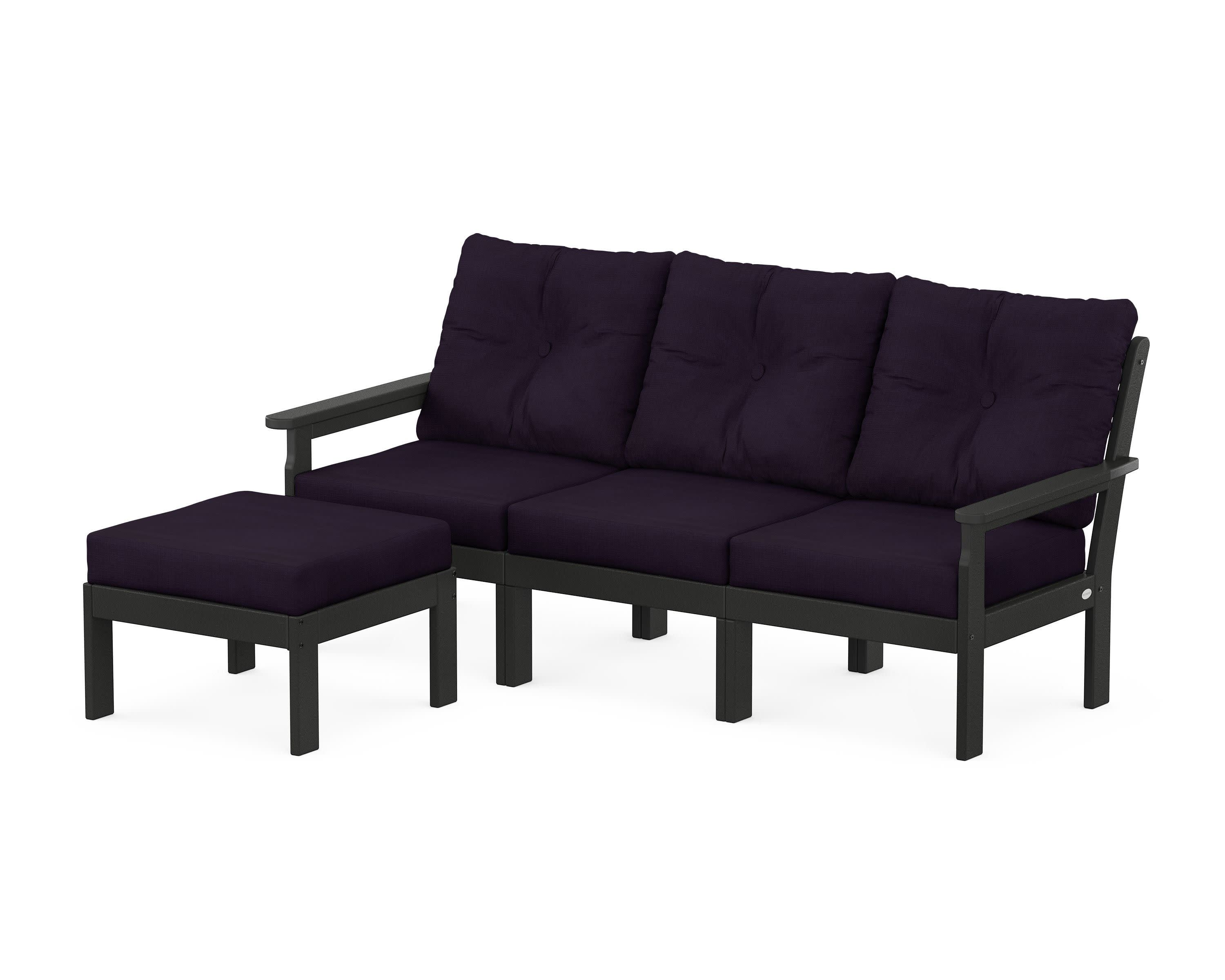 Vineyard 4-Piece Sectional with Ottoman in Black / Navy Linen