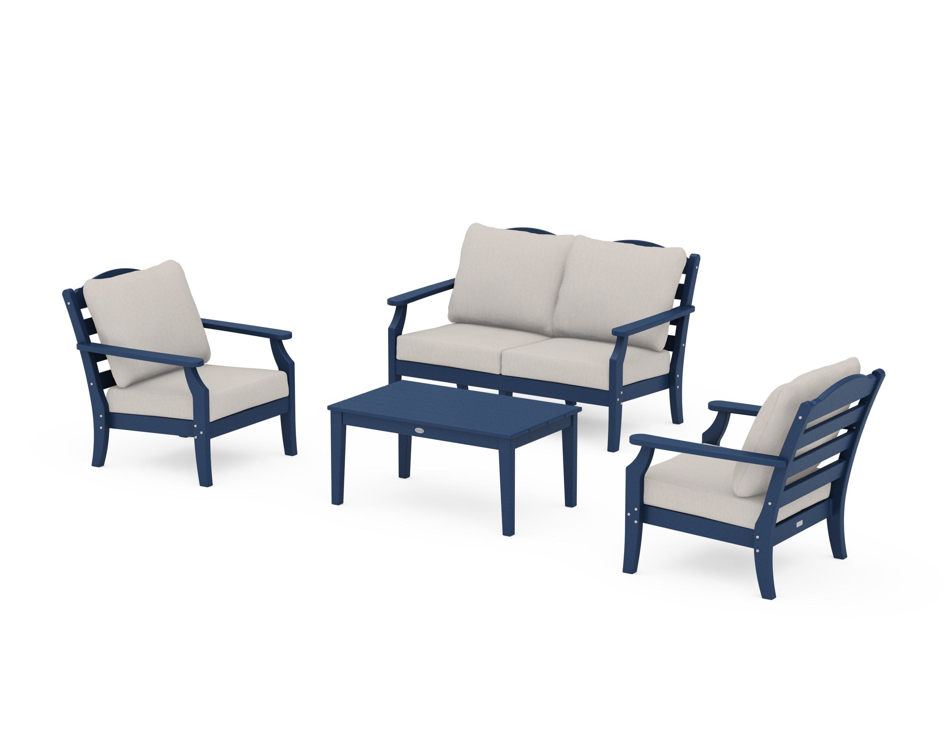 Savannah 4-Piece Deep Seating Set with Loveseat in Navy / Cast Ash