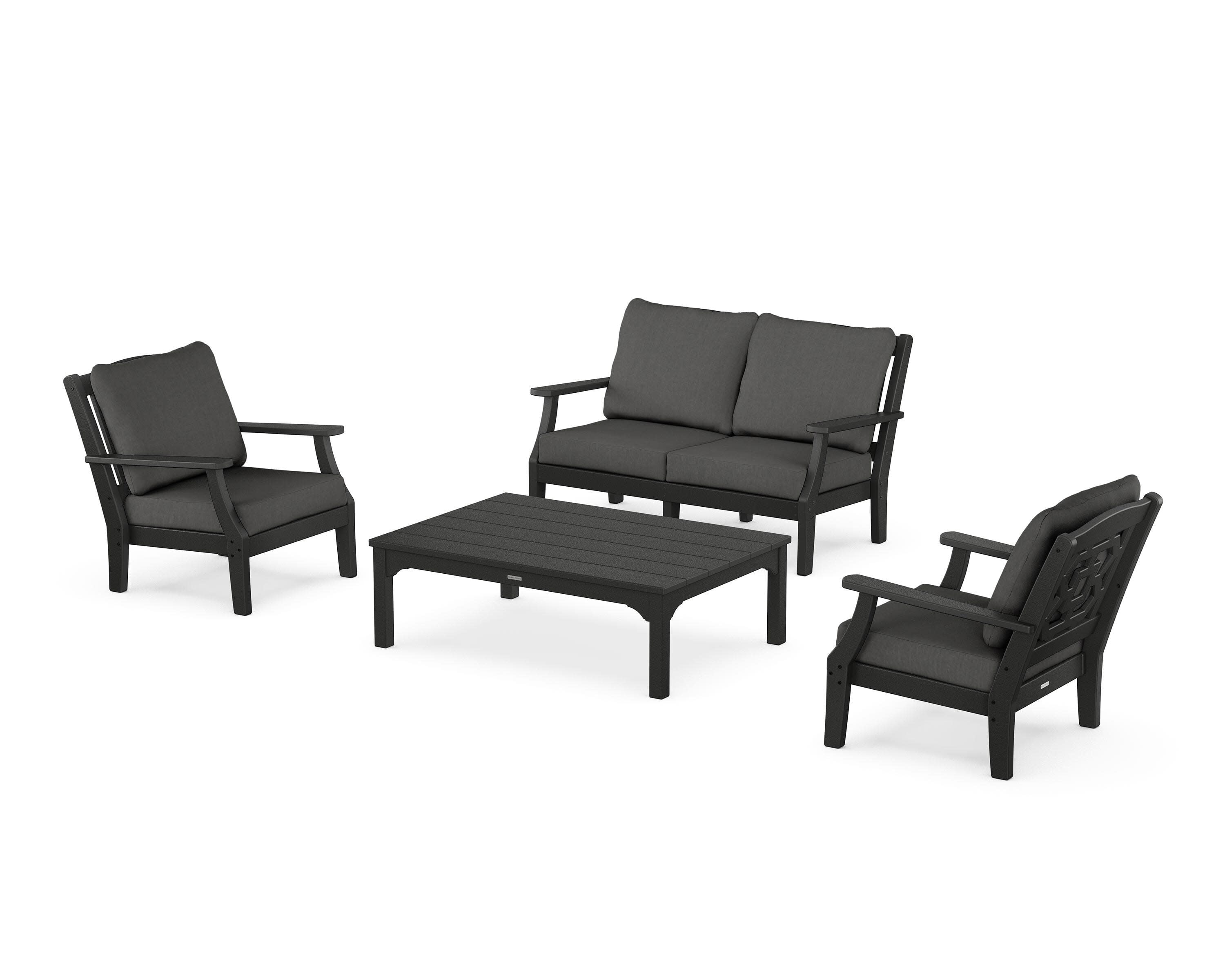 Chinoiserie 4-Piece Deep Seating Set with Loveseat in Black / Spectrum Carbon