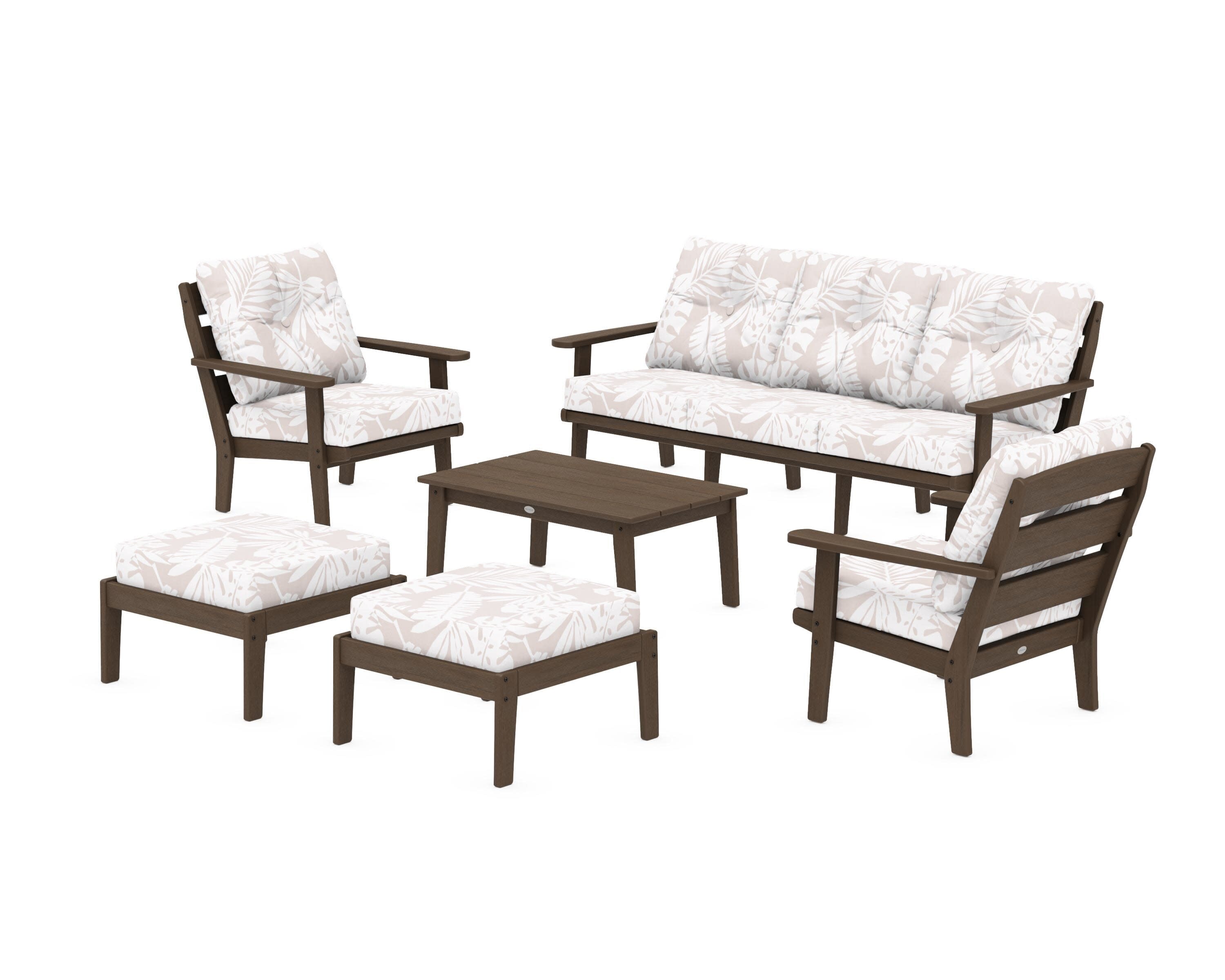 Lakeside 6-Piece Lounge Sofa Set in Kona / Leaf Dune Burlap