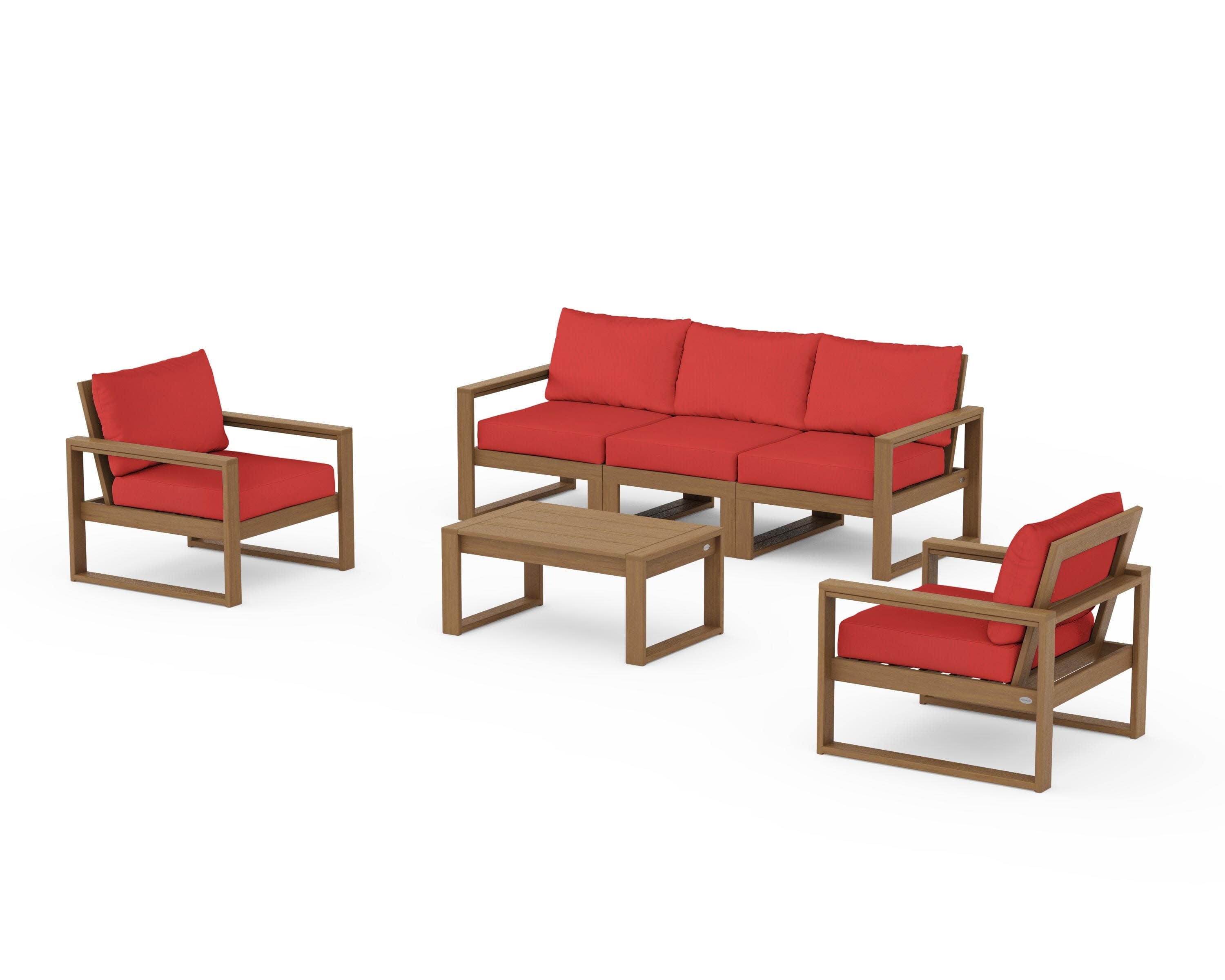 EDGE Sectional 4-Piece Deep Seating Set with Sofa in Natural / Crimson Linen