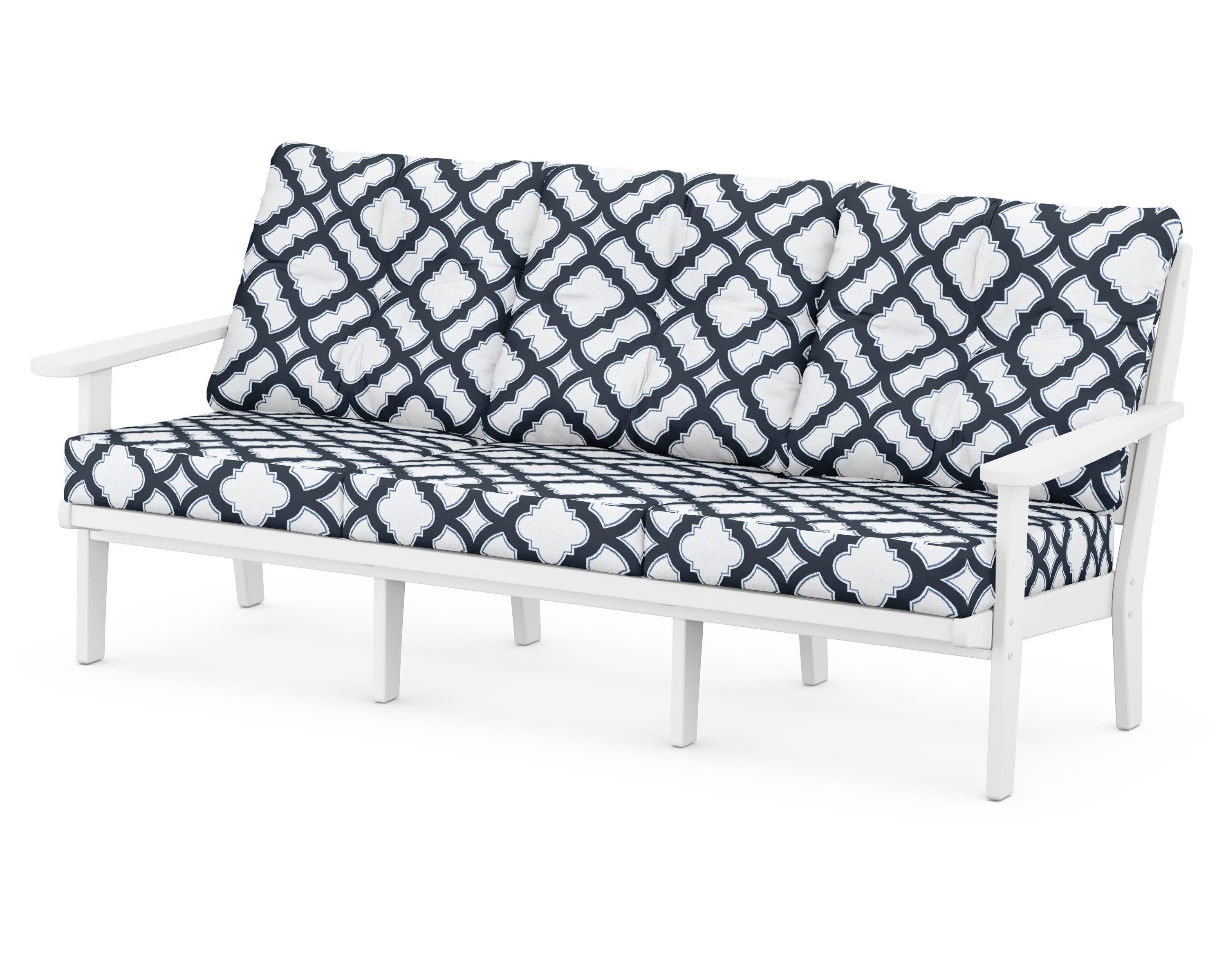 Lakeside Deep Seating Sofa in White / Trellis Marine Indigo