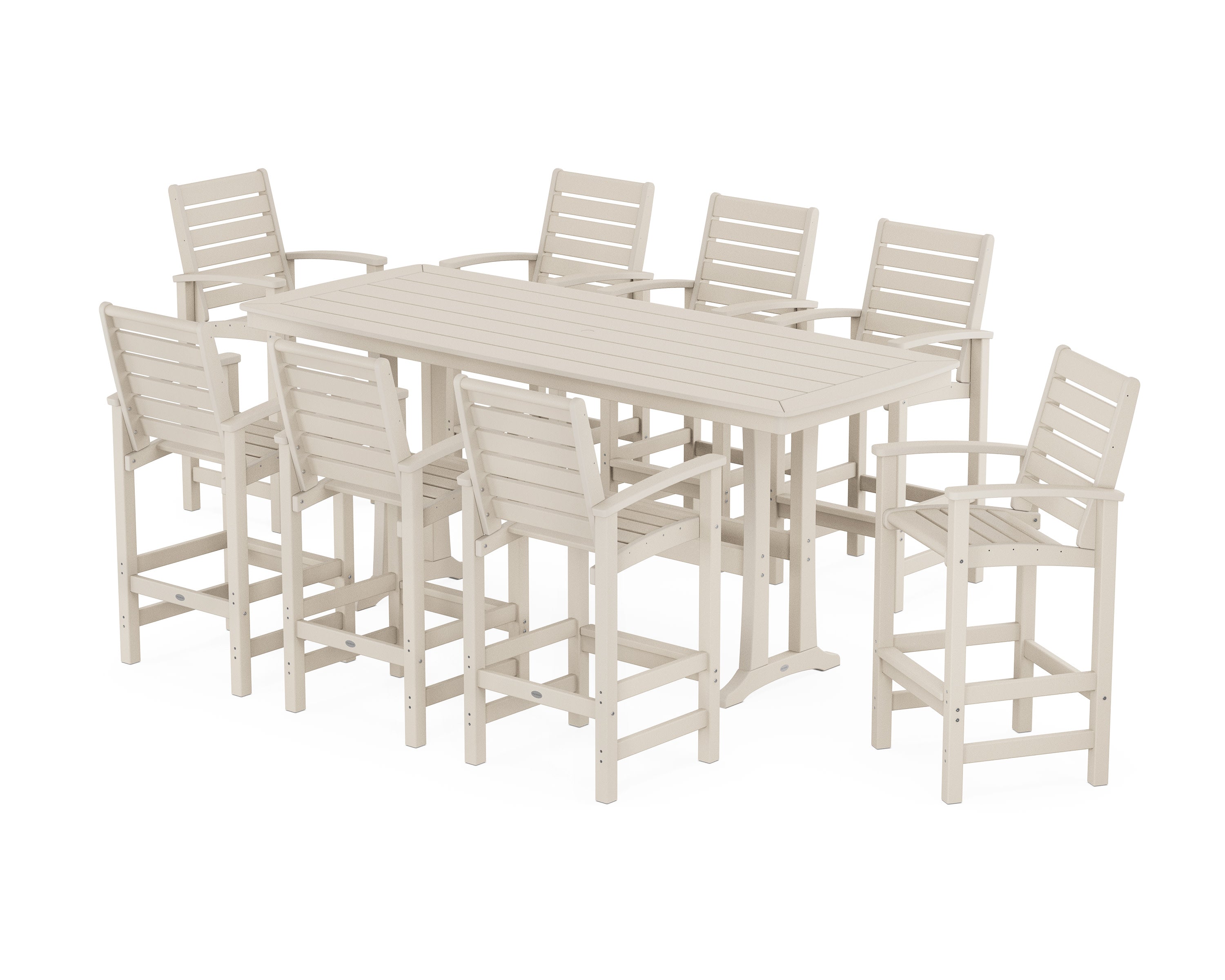 Signature 9-Piece Bar Set with Trestle Legs in Sand