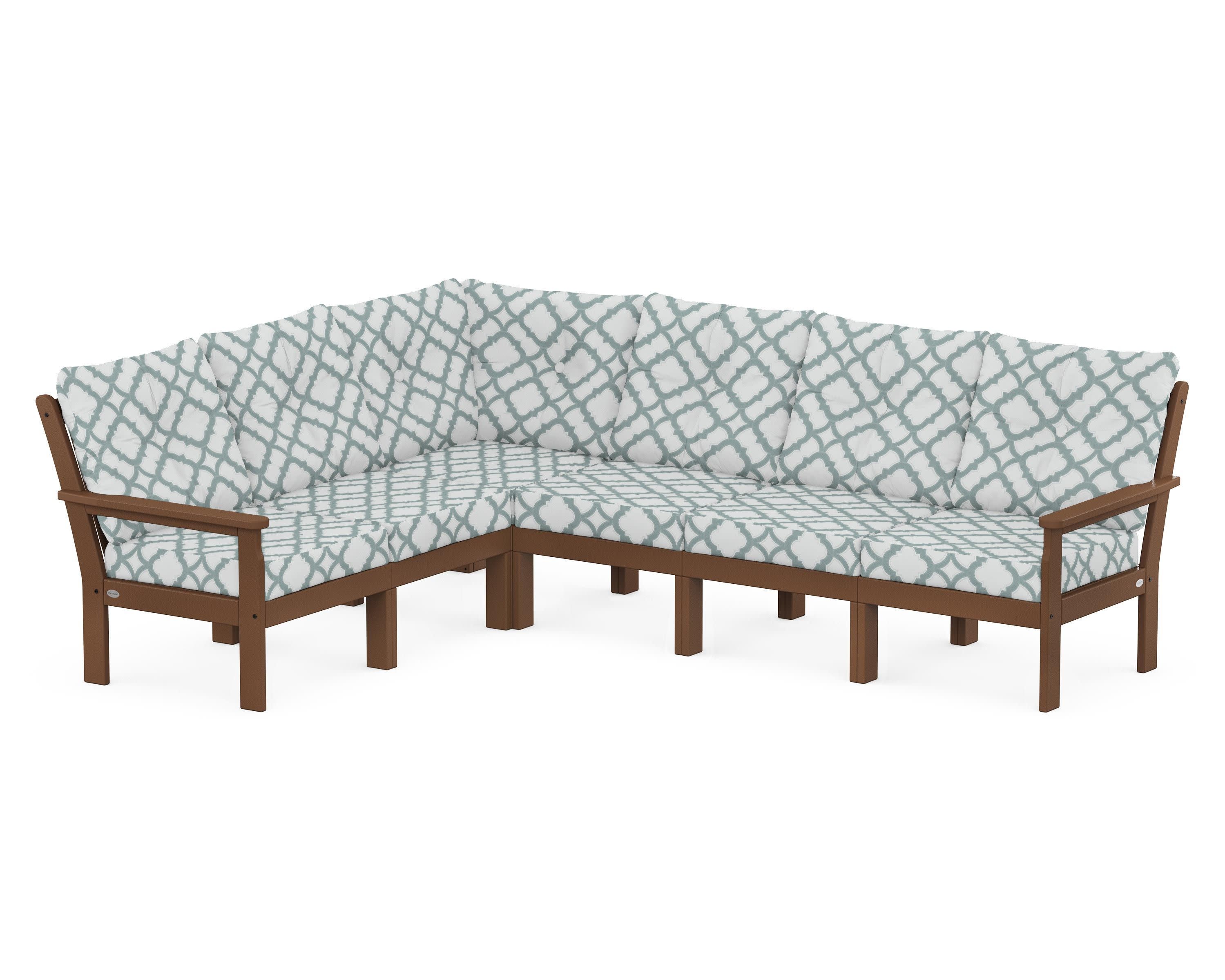 Vineyard 6-Piece Sectional in Teak / Trellis Glacier Spa
