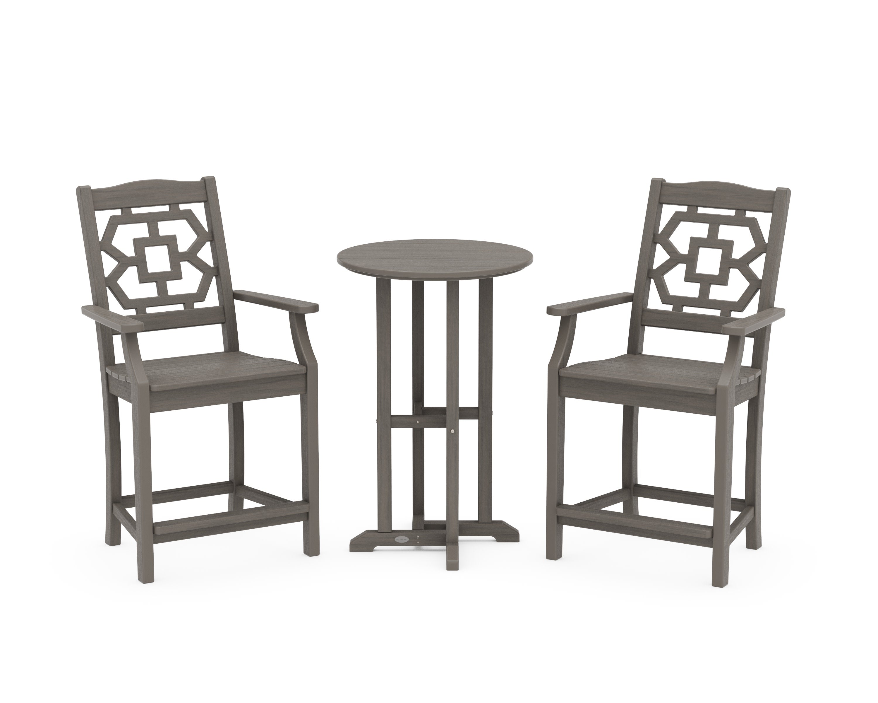 Chinoiserie 3-Piece Farmhouse Bistro Counter Set in Driftwood