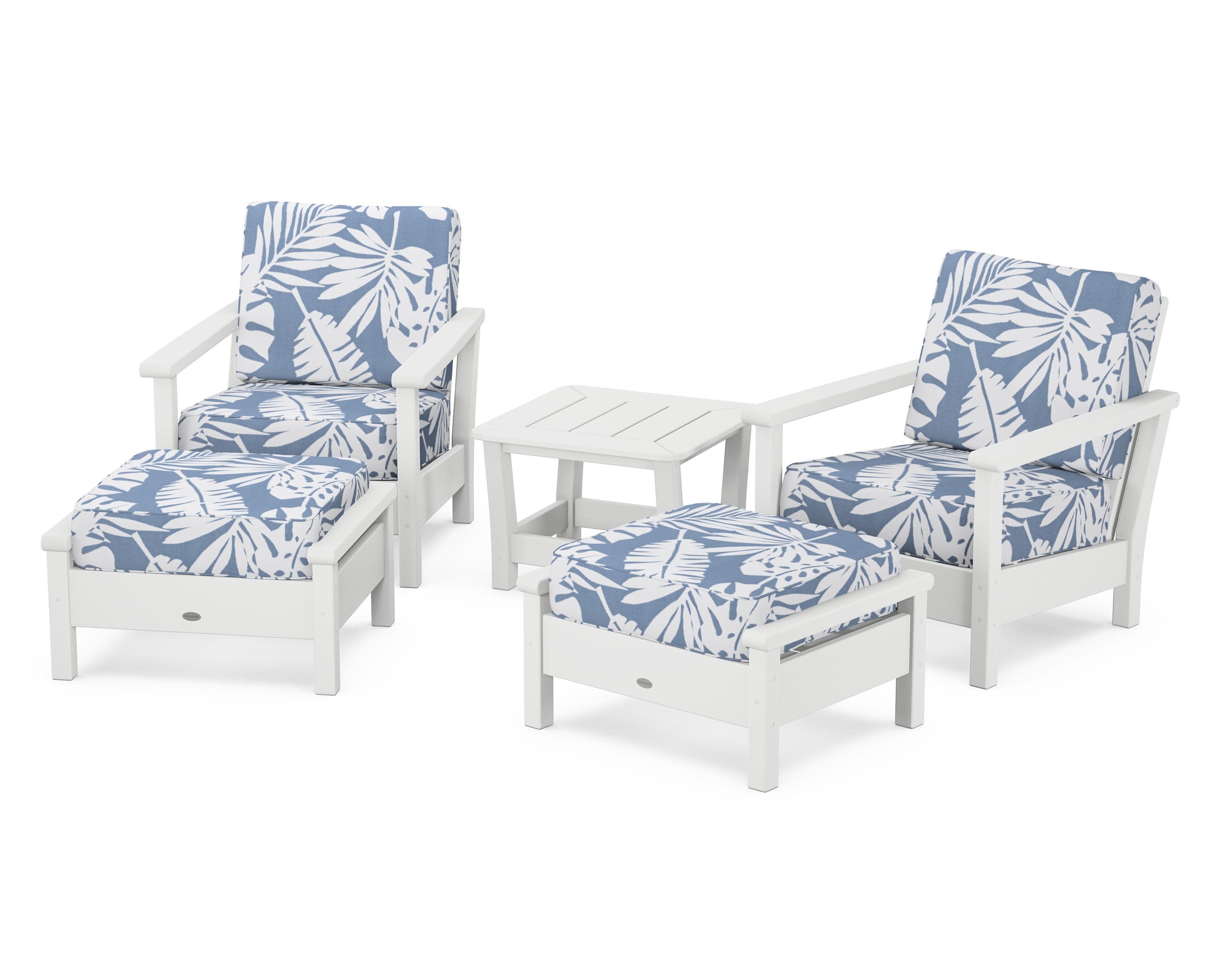 Harbour 5-Piece Deep Seating Chair Set in White / Leaf Sky Blue