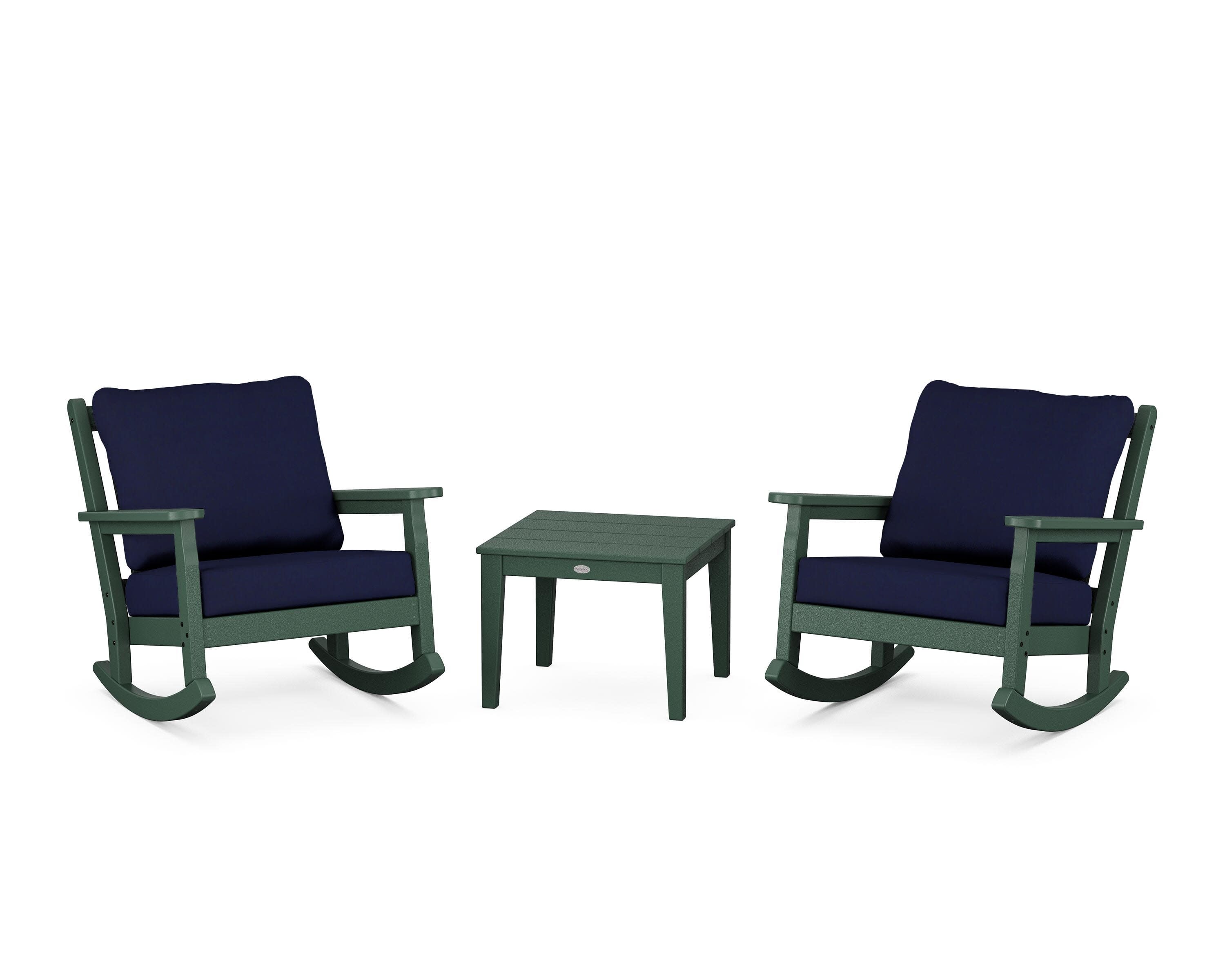 Chippendale 3-Piece Deep Seating Rocker Set in Green / Navy