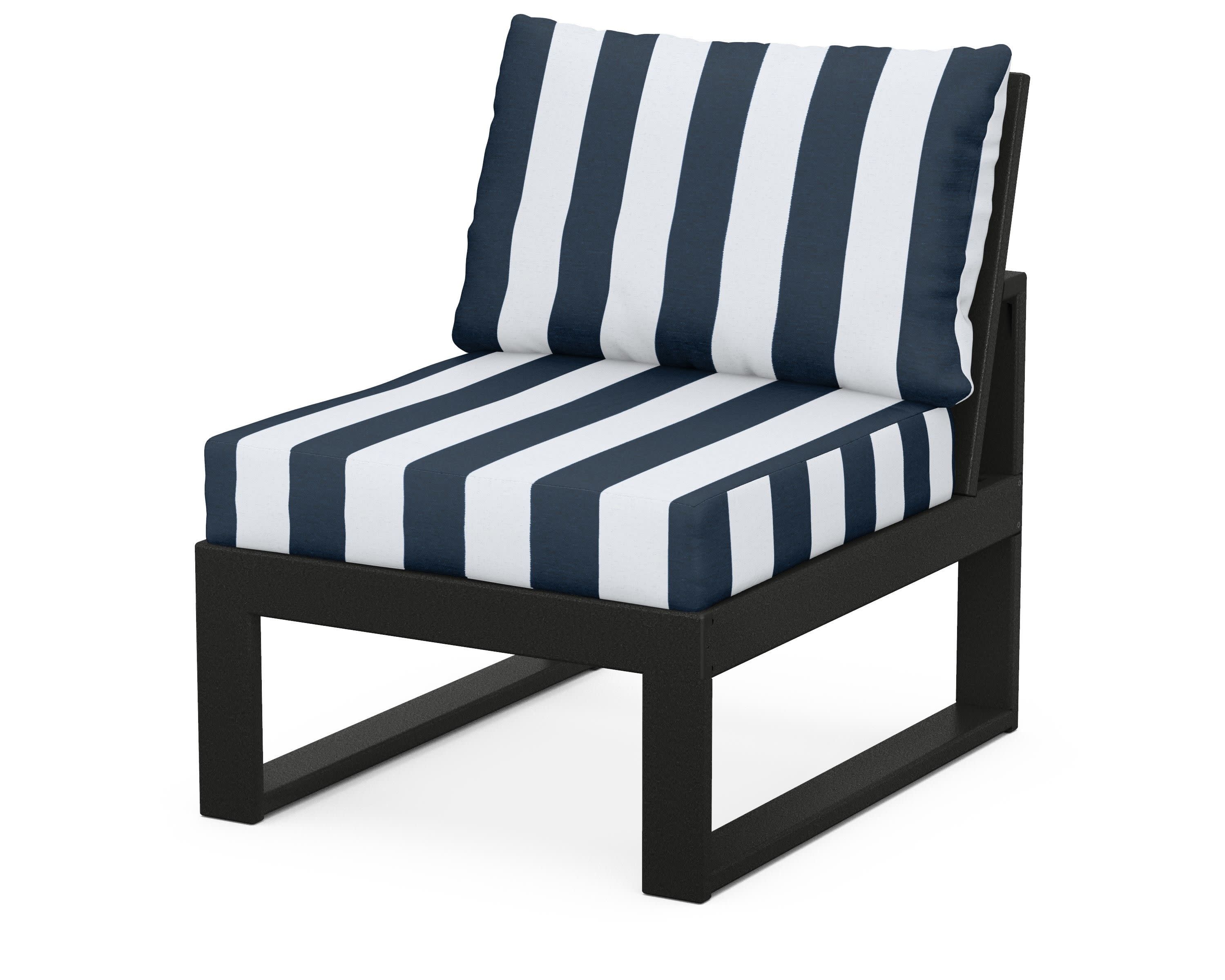 Modular Armless Chair in Black / Cabana Stripe Marine Indigo