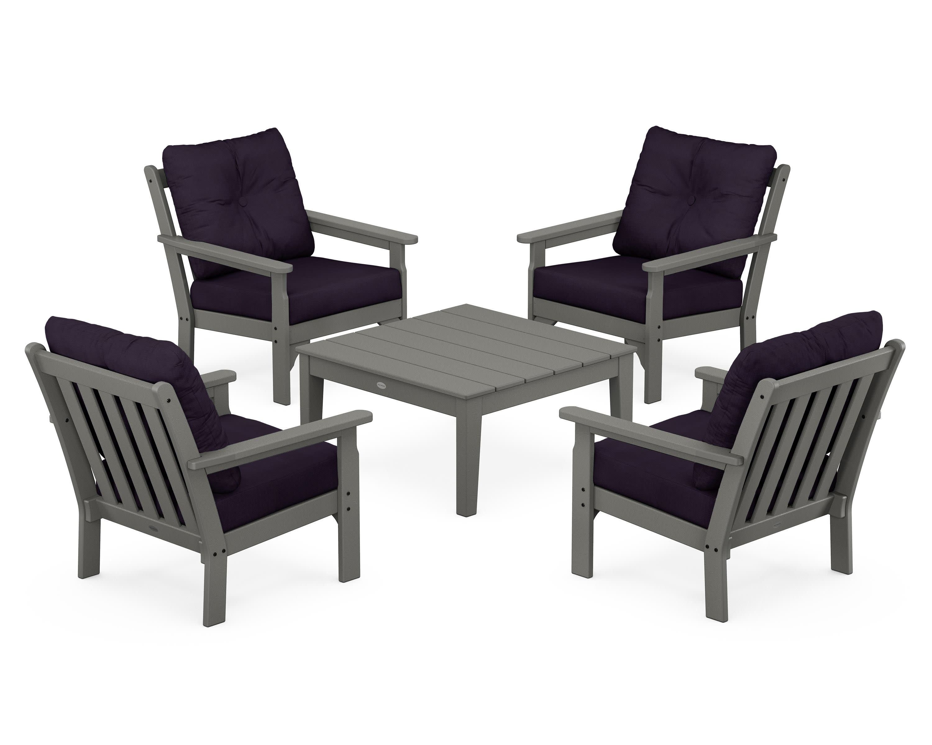 Vineyard 5-Piece Deep Seating Conversation Set in Slate Grey / Navy Linen