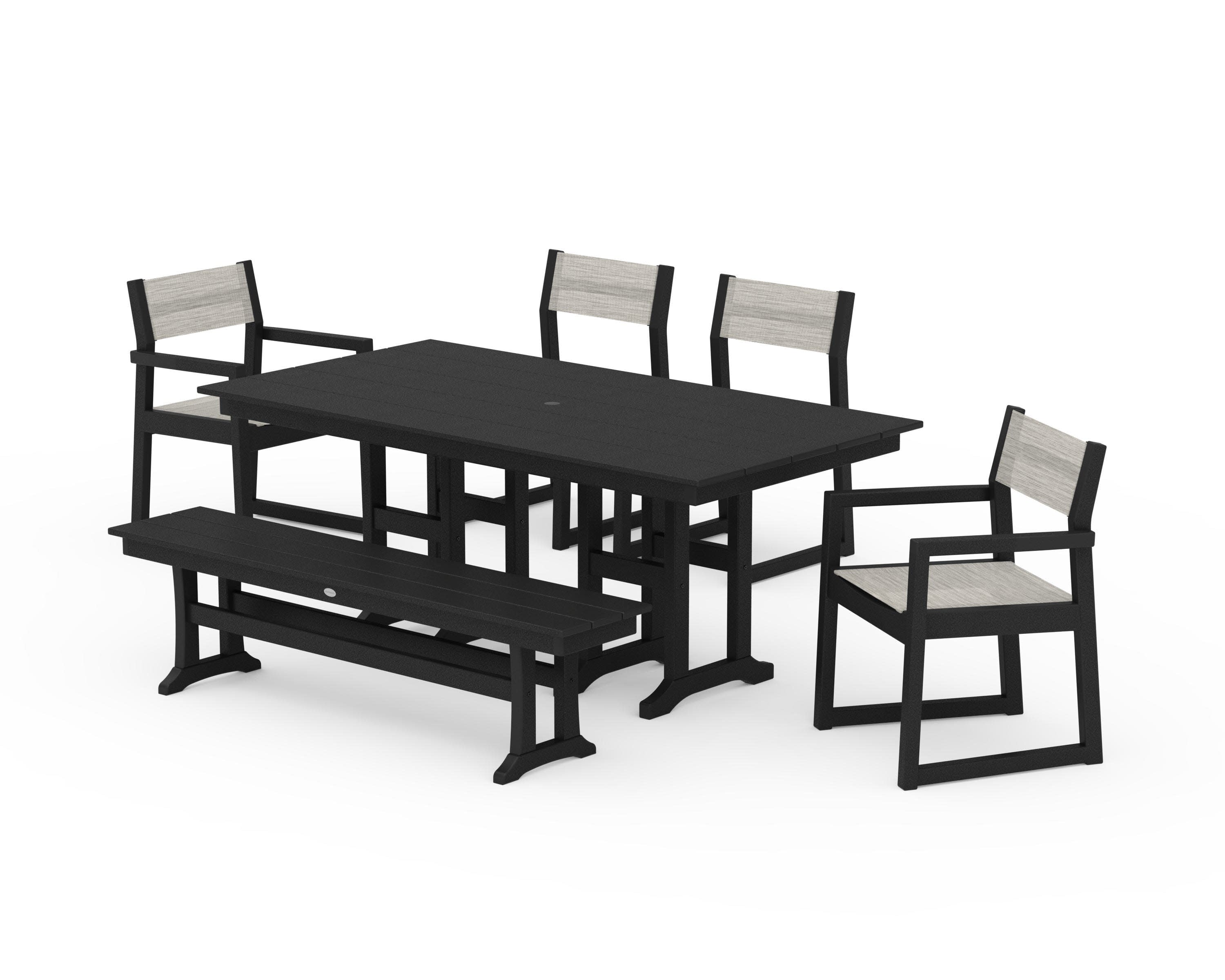 EDGE Sling 6-Piece Farmhouse Dining Set in Black / Birch Sling