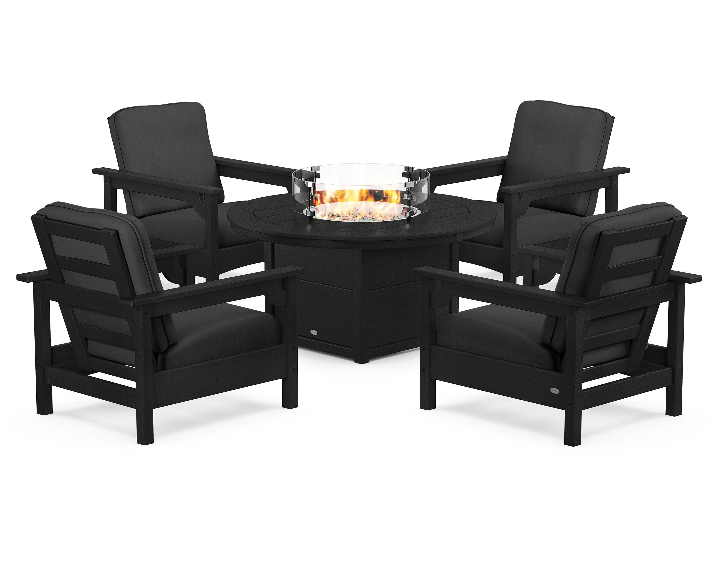 Club 5-Piece Conversation Set with Fire Pit Table in Black / Spectrum Carbon