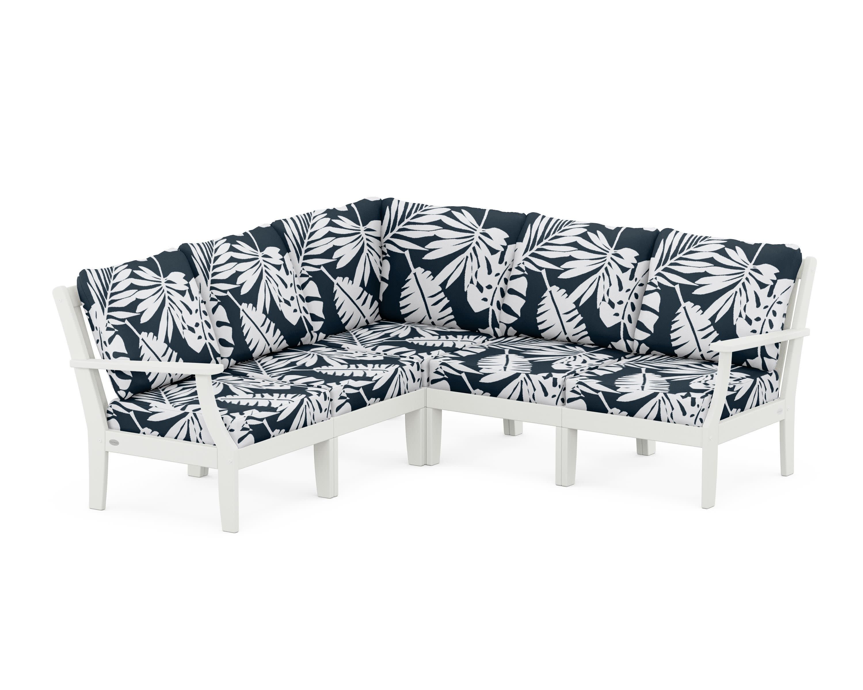 Braxton Modular 5-Piece Deep Seating Set in Vintage White / Leaf Marine Indigo