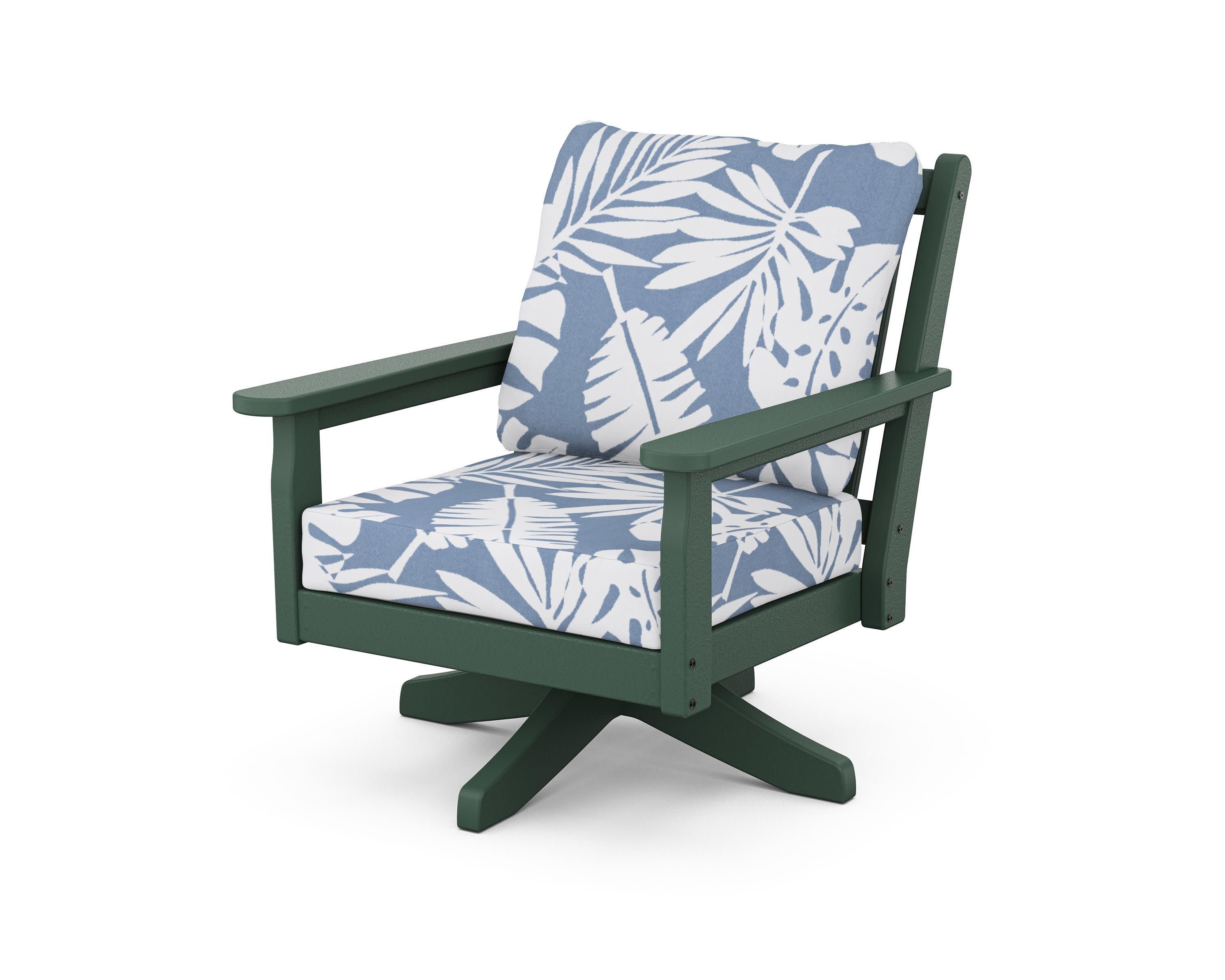 Chippendale Deep Seating Swivel Chair in Green / Leaf Sky Blue