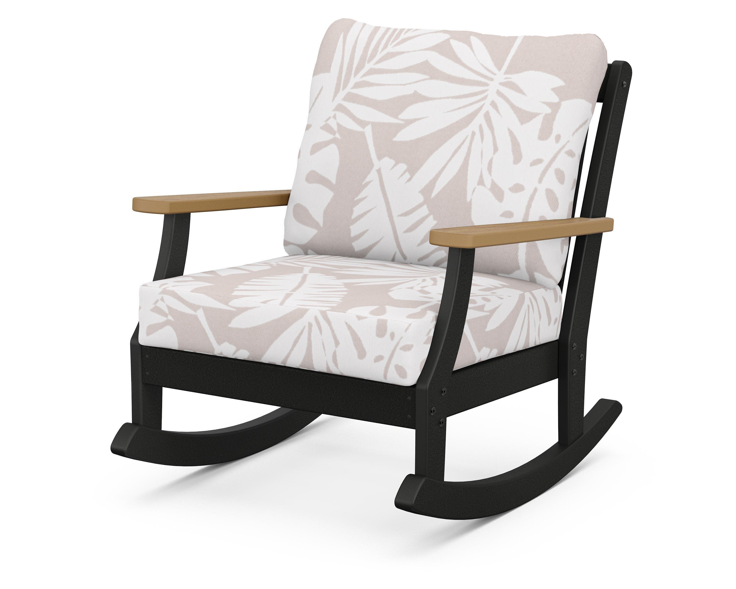 Braxton Deep Seating Rocking Chair in Black / Natural / Leaf Dune Burlap