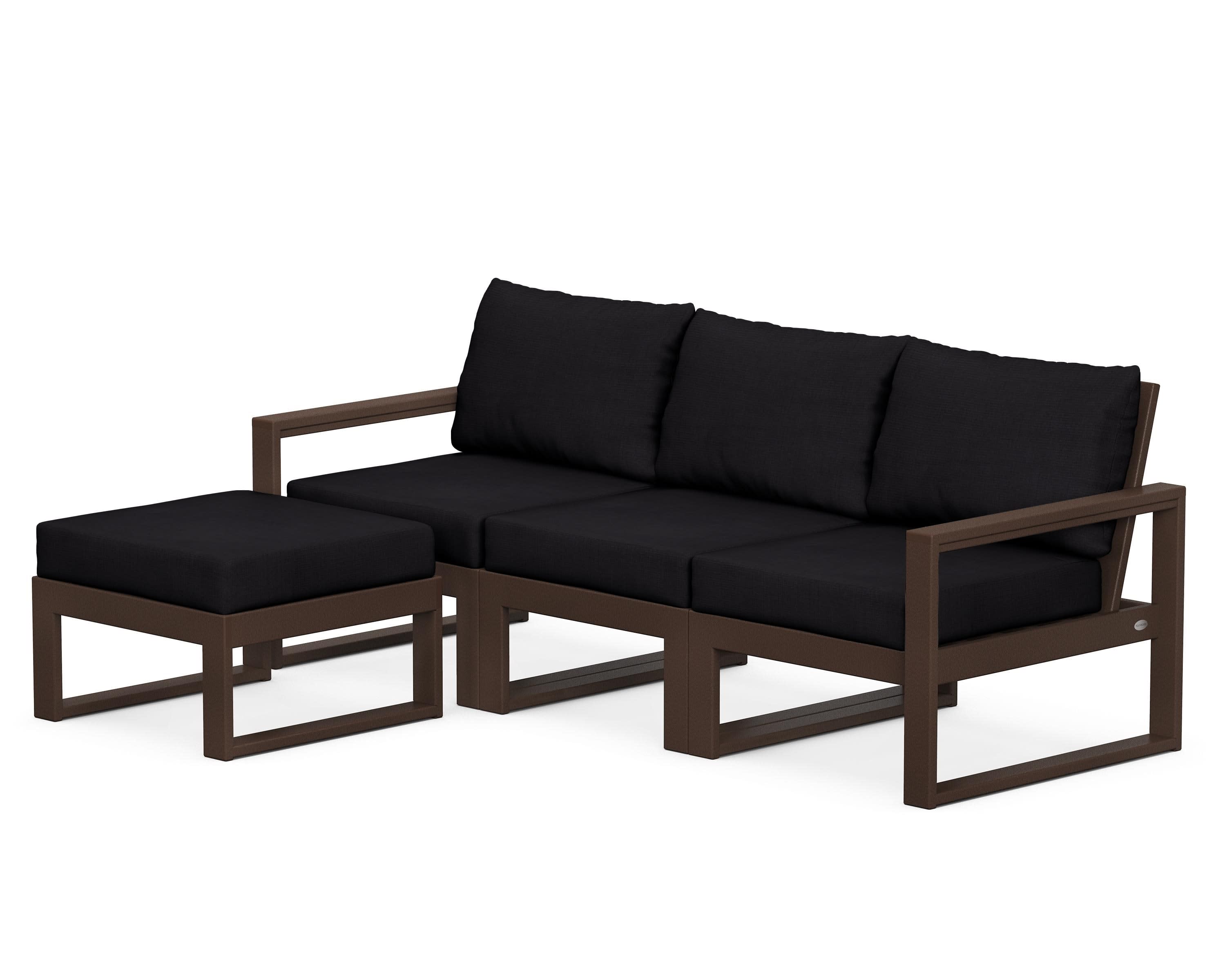 EDGE 4-Piece Modular Deep Seating Set with Ottoman in Mahogany / Midnight Linen