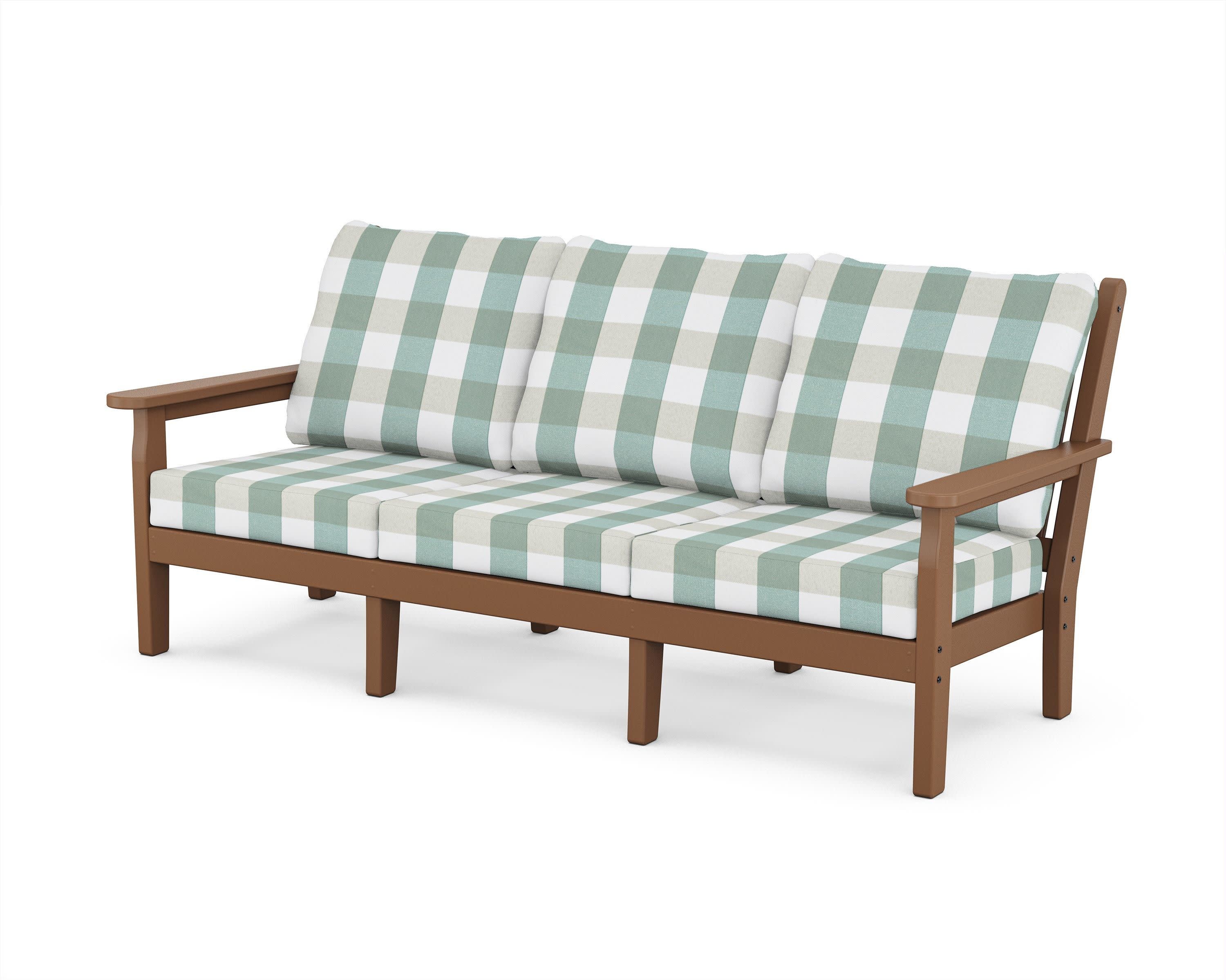 Chippendale Deep Seating Sofa in Teak / Buffalo Plaid Glacier Spa